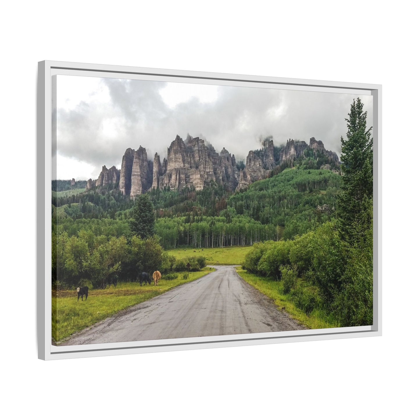 Framed Canvas Print - Majestic Rock Formations of Cimarron, Colorado