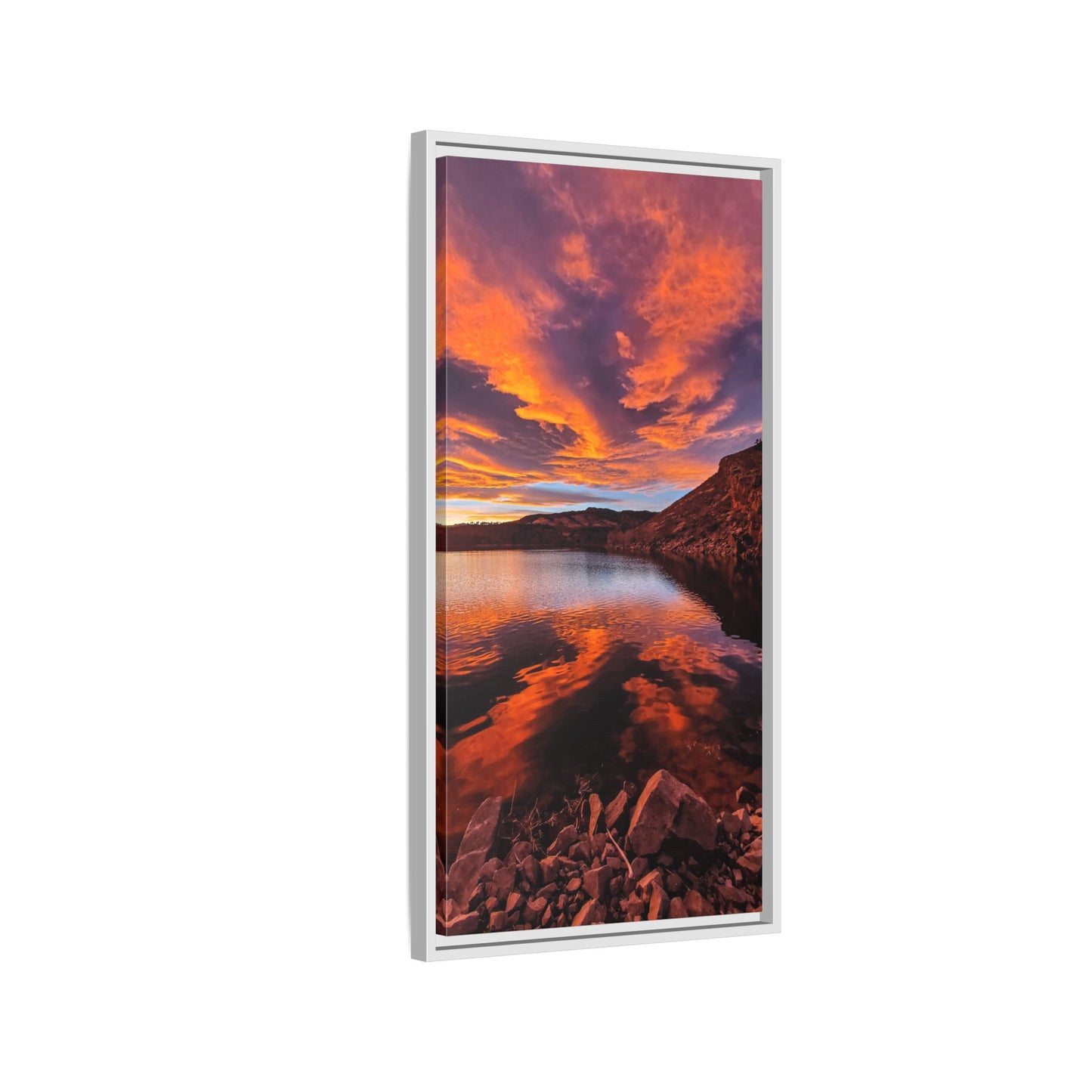Framed Canvas Print - Colorful Sunset Reflection at Horsetooth Reservoir - Tall