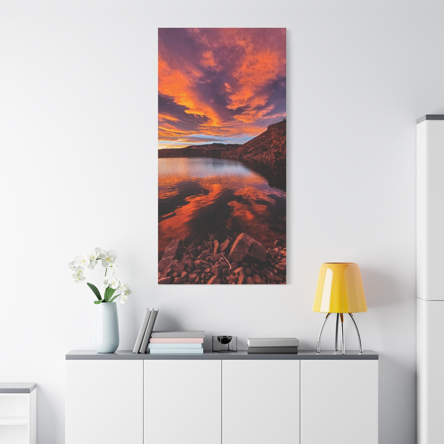 Wrapped Canvas Print - Colorful Sunset Reflection at Horsetooth Reservoir - Tall