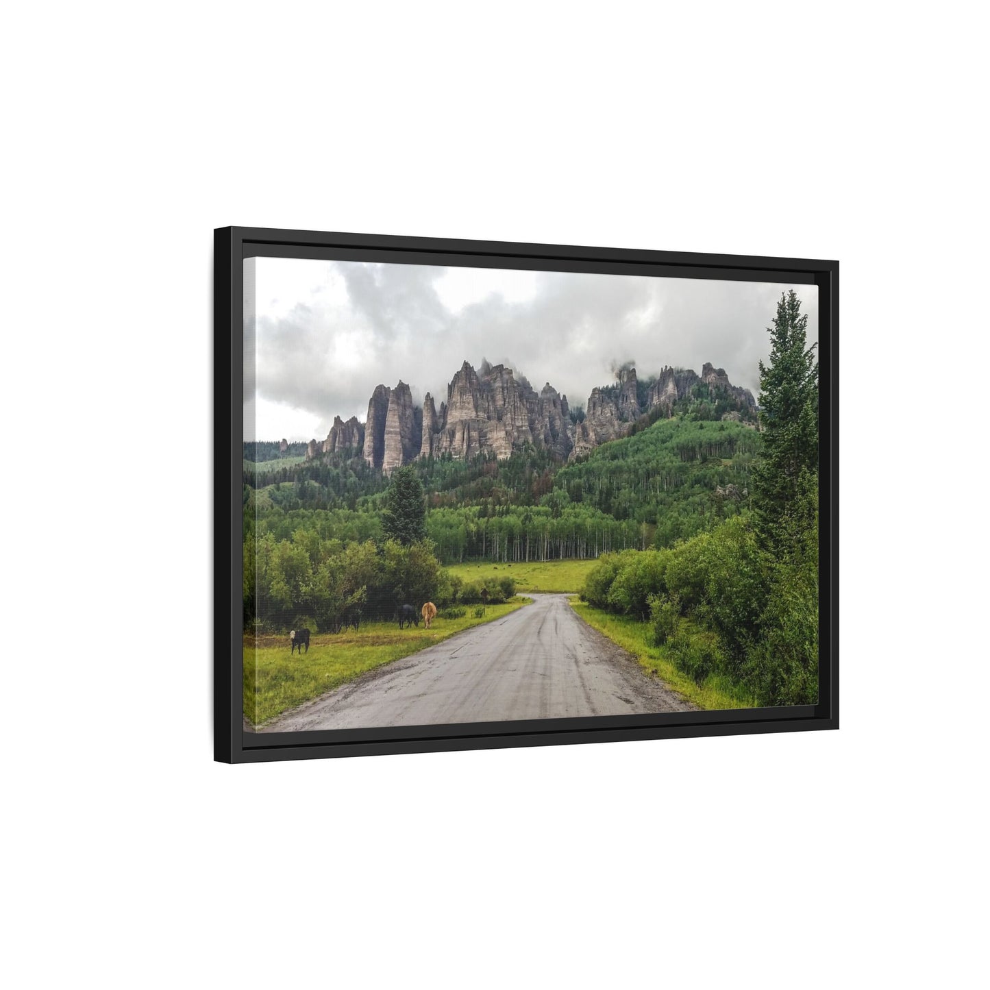 Framed Canvas Print - Majestic Rock Formations of Cimarron, Colorado