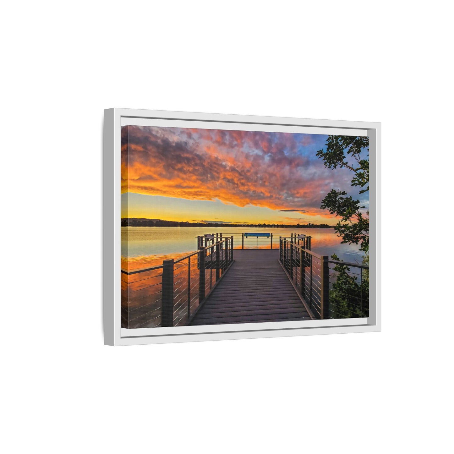 Framed Canvas Print - Sunset from the Dock at Fossil Creek Reservoir