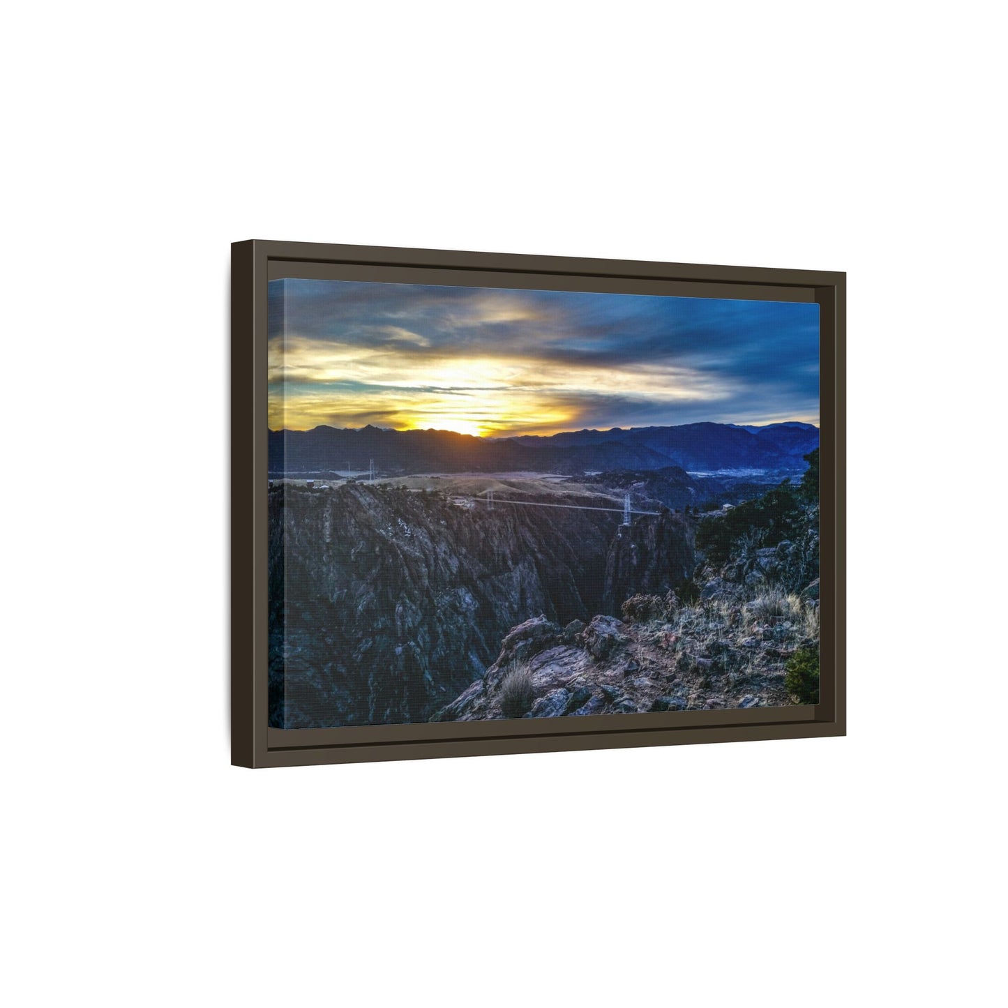 Framed Canvas Print - Peaceful sunset at the Royal Gorge Bridge