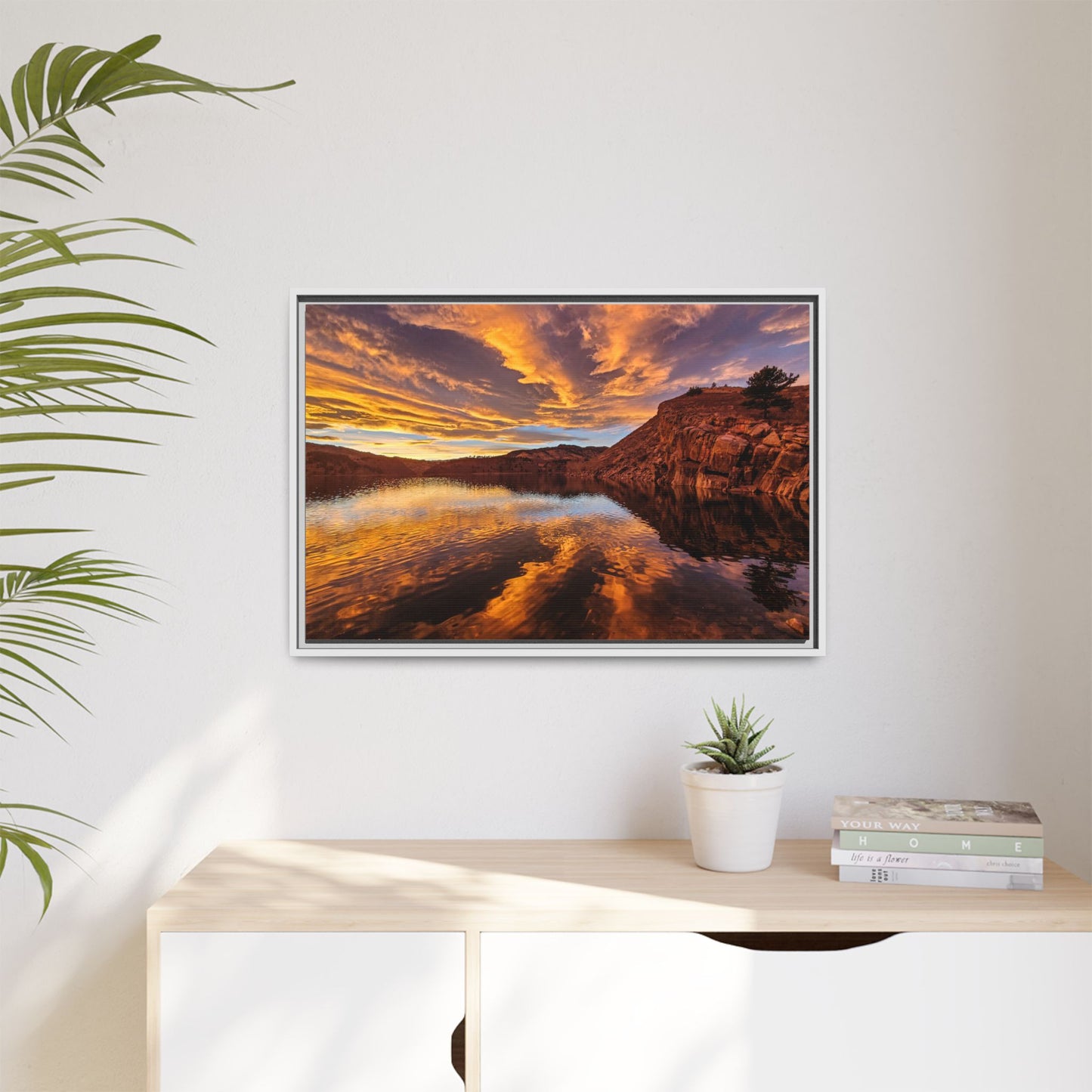 Framed Canvas Print - Colorful Sunset Reflection at Horsetooth Reservoir