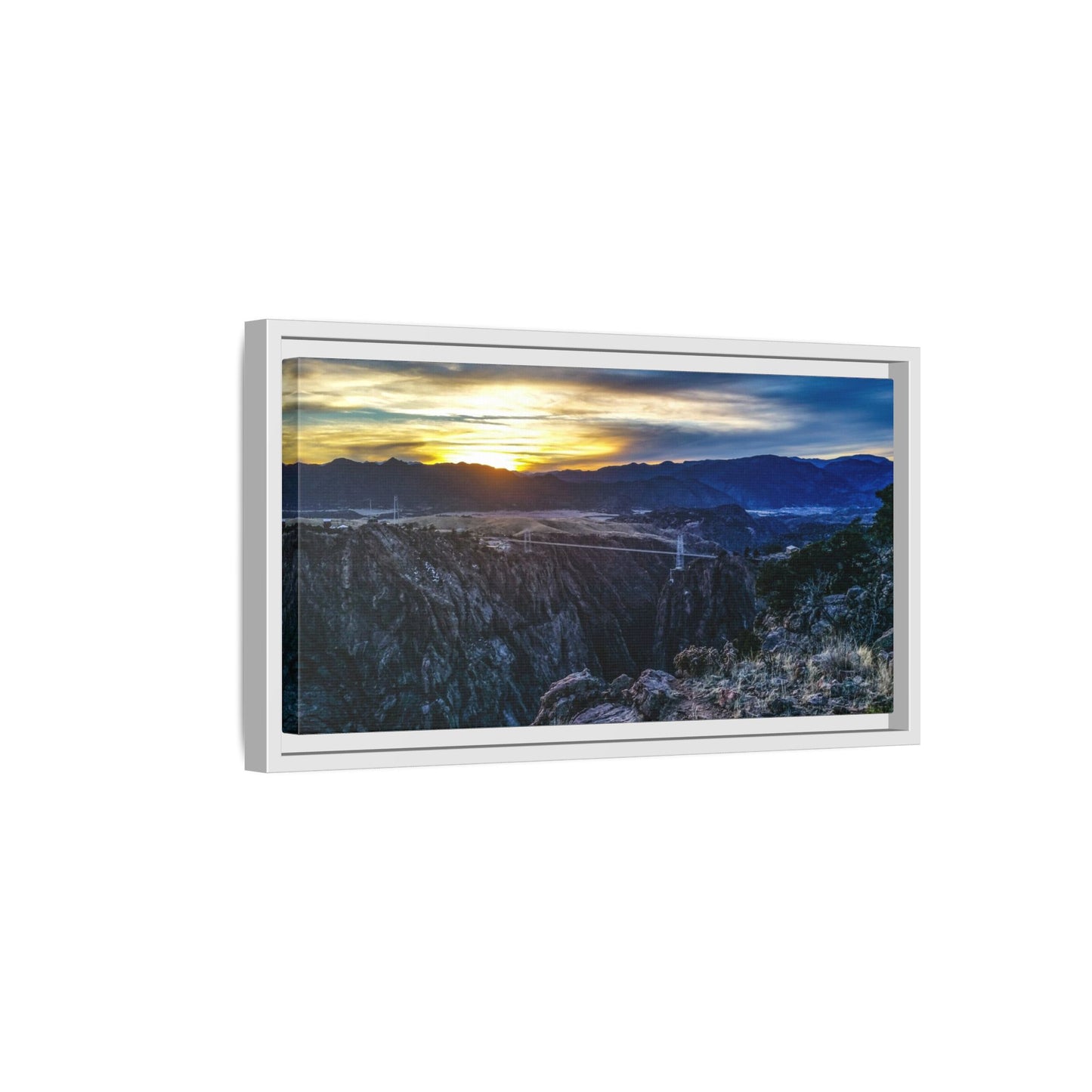 Framed Canvas Print - Peaceful sunset at the Royal Gorge Bridge