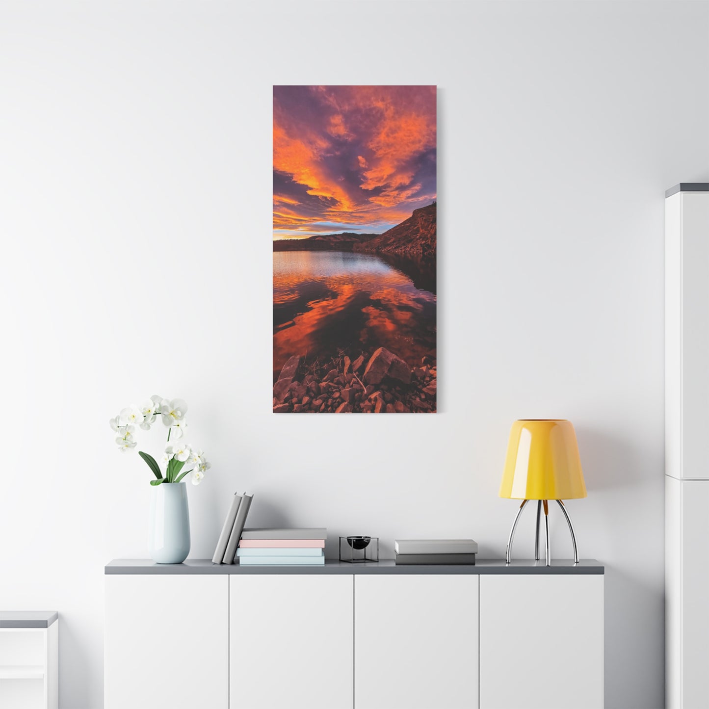 Wrapped Canvas Print - Colorful Sunset Reflection at Horsetooth Reservoir - Tall