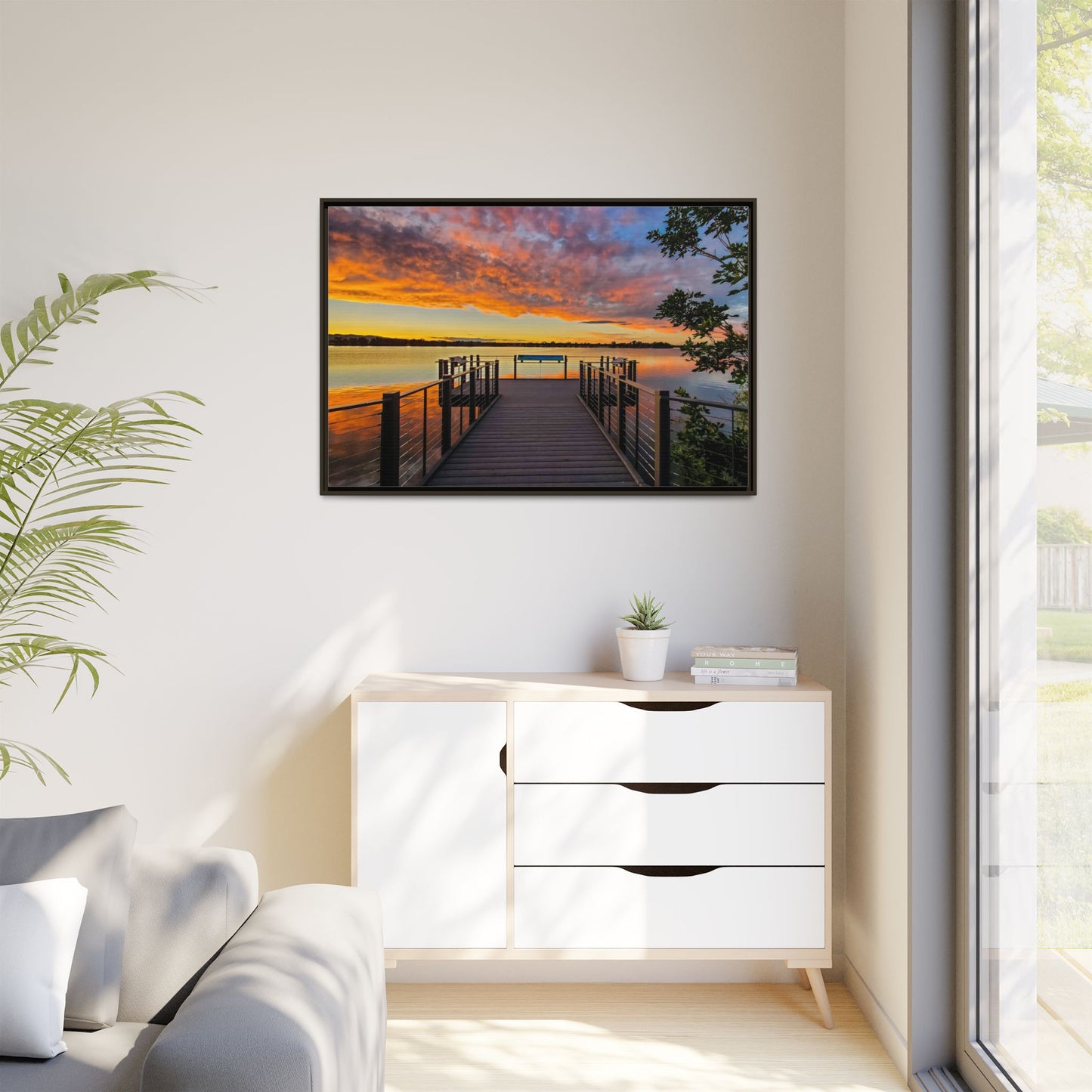 Framed Canvas Print - Sunset from the Dock at Fossil Creek Reservoir