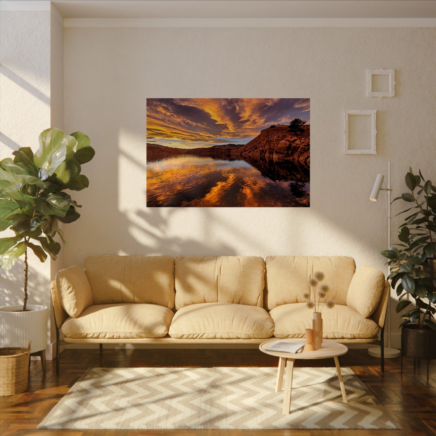 Textured Watercolor Poster - Colorful Sunset Reflection at Horsetooth Reservoir