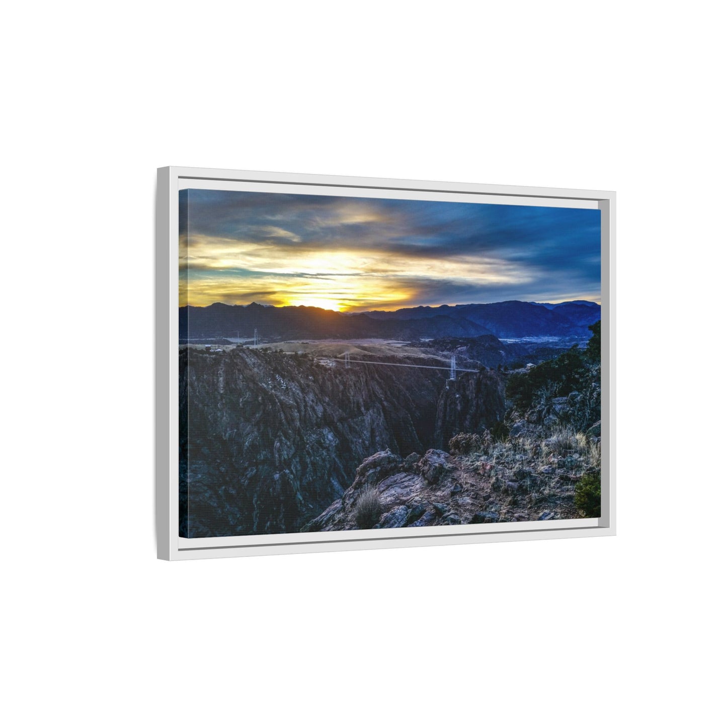 Framed Canvas Print - Peaceful sunset at the Royal Gorge Bridge