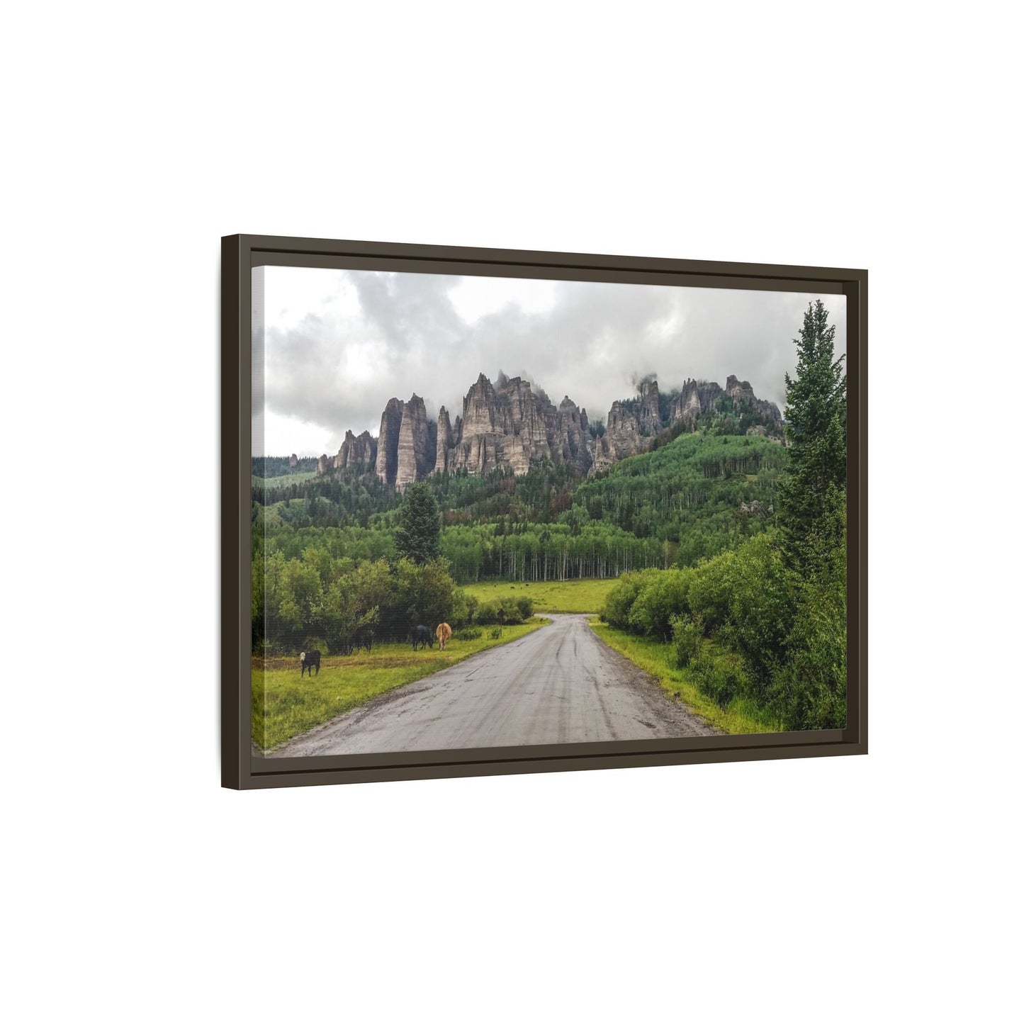 Framed Canvas Print - Majestic Rock Formations of Cimarron, Colorado