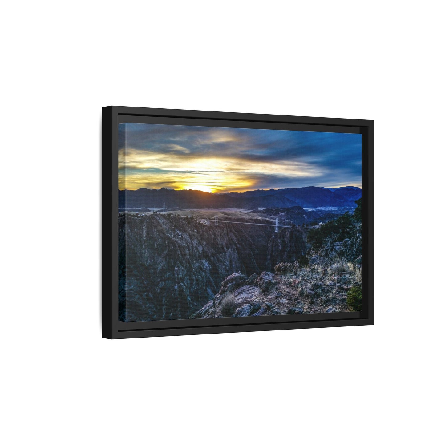 Framed Canvas Print - Peaceful sunset at the Royal Gorge Bridge