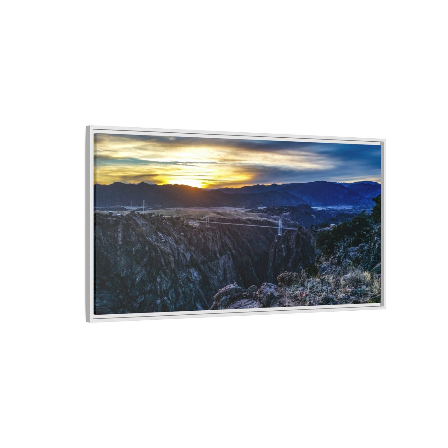 Framed Canvas Print - Peaceful sunset at the Royal Gorge Bridge