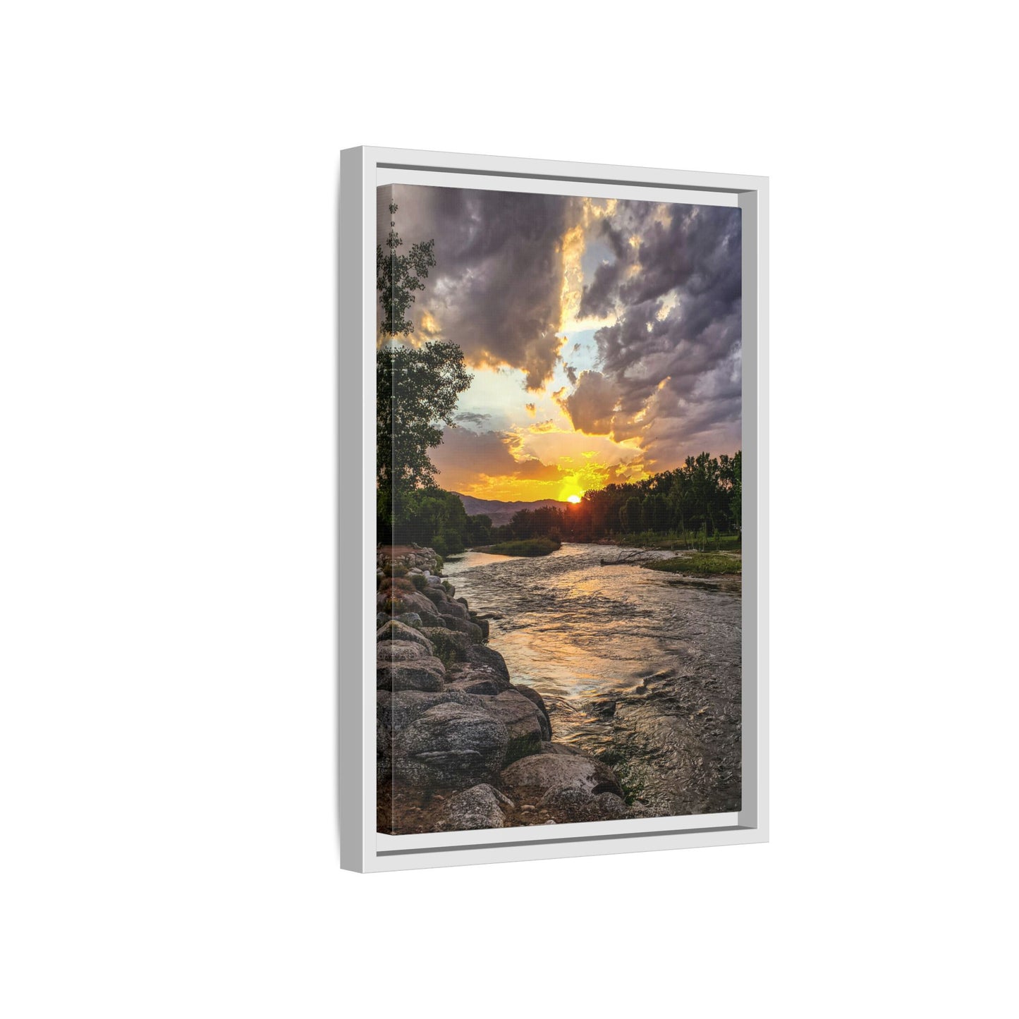 Framed Canvas Print - Sunset Stroll along Arkansas River in Canon City