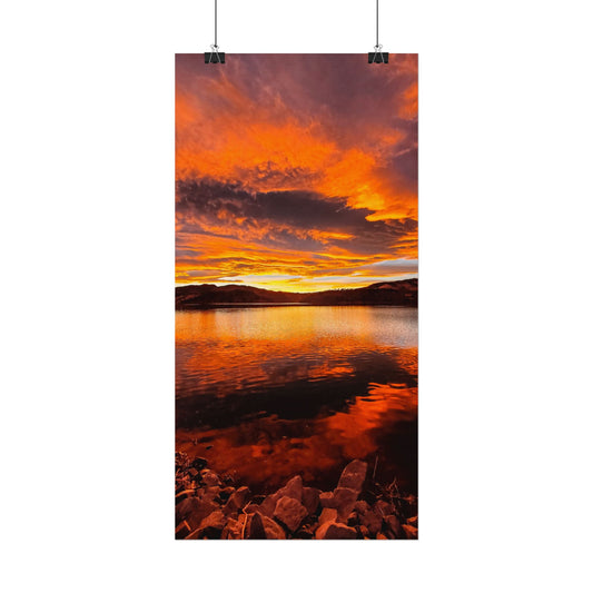 Textured Watercolor Poster - Sunset Reflection at Horsetooth Reservoir