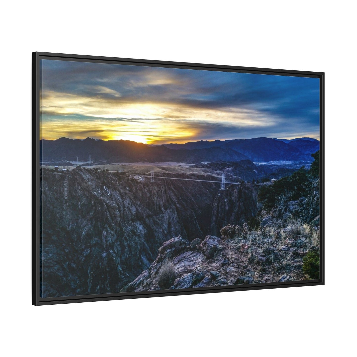 Framed Canvas Print - Peaceful sunset at the Royal Gorge Bridge