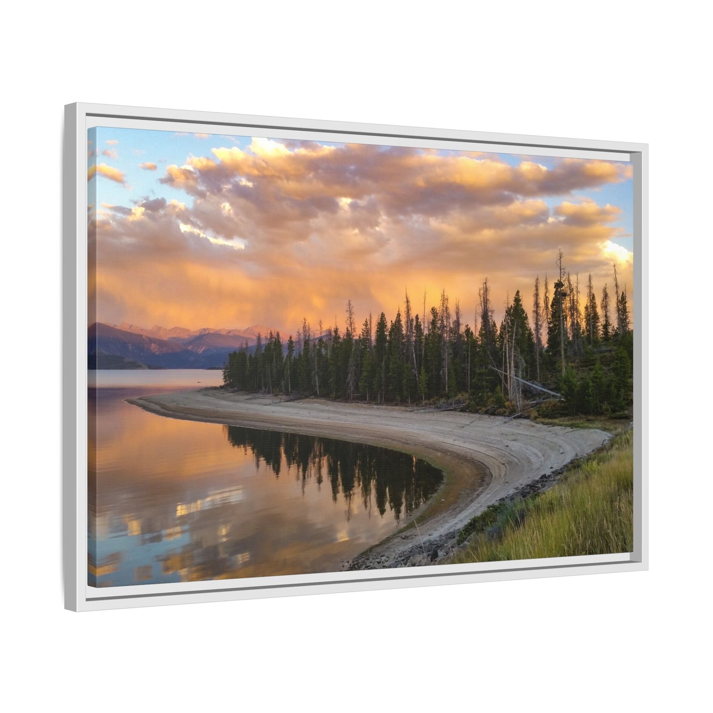 Framed Canvas Print - Sunset Reflection at Lake Granby