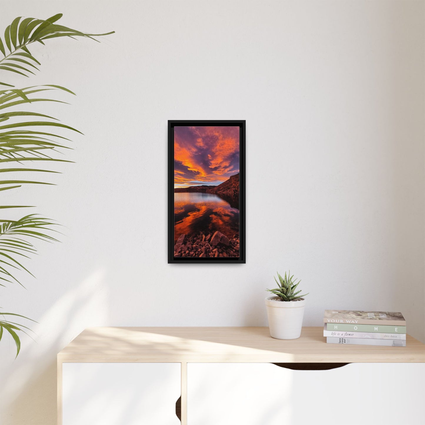 Framed Canvas Print - Colorful Sunset Reflection at Horsetooth Reservoir - Tall