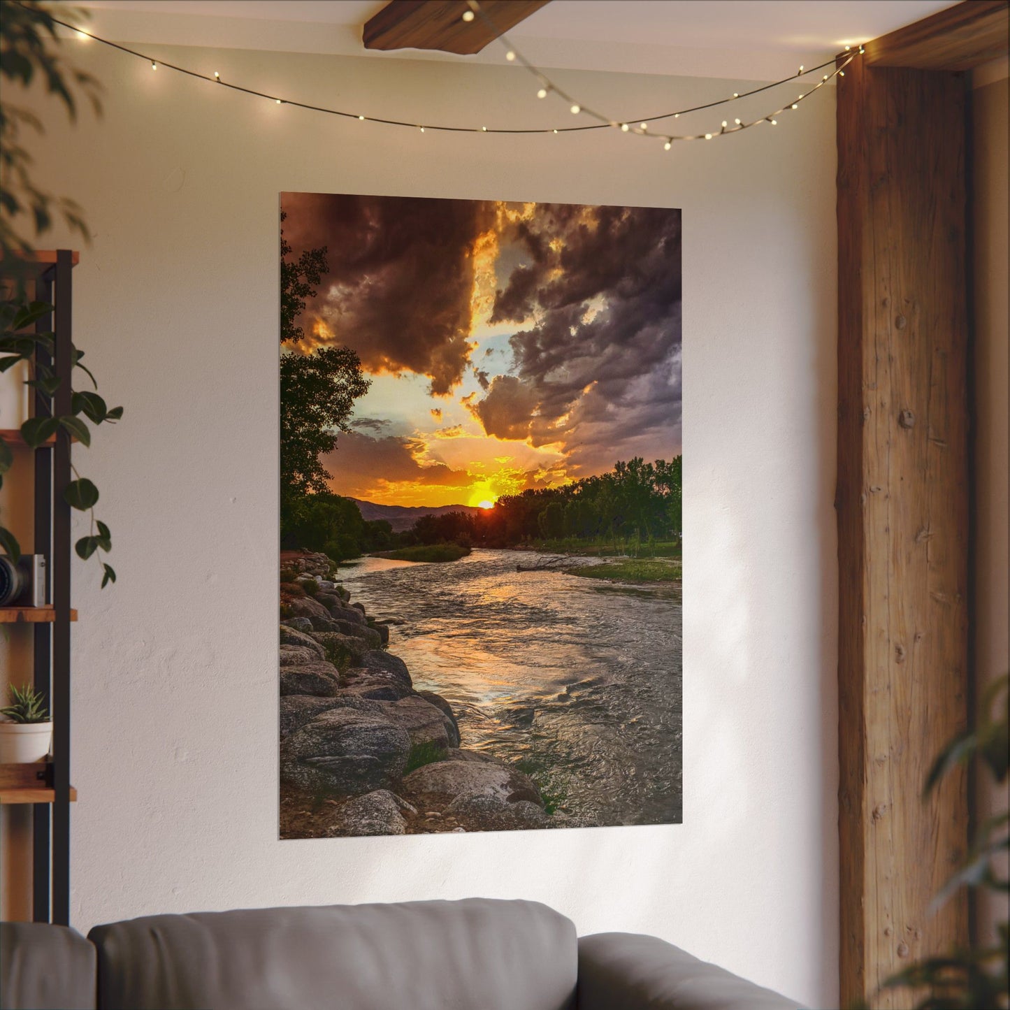 Textured Watercolor Poster - Sunset Stroll along Arkansas River in Canon City, Colorado