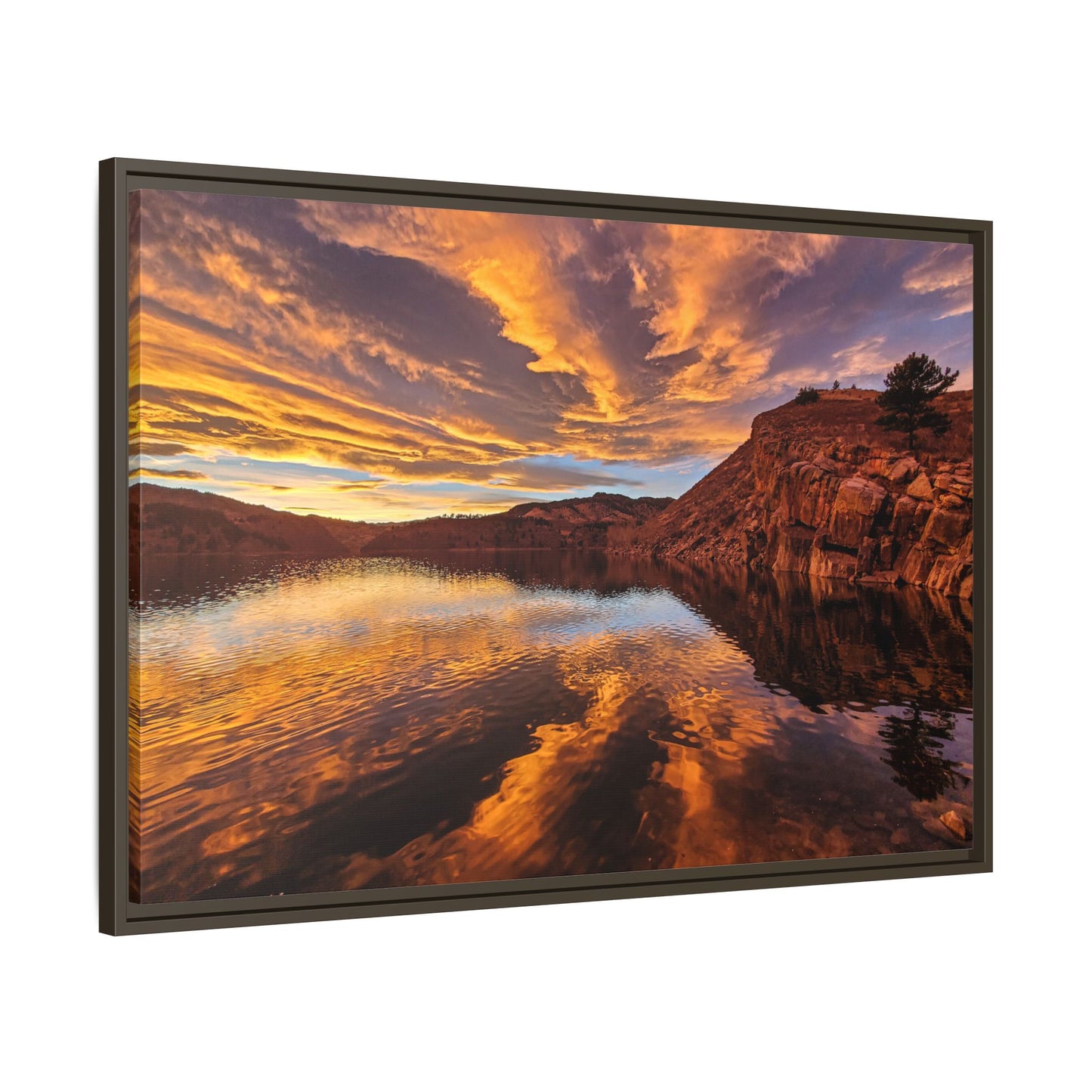 Framed Canvas Print - Colorful Sunset Reflection at Horsetooth Reservoir