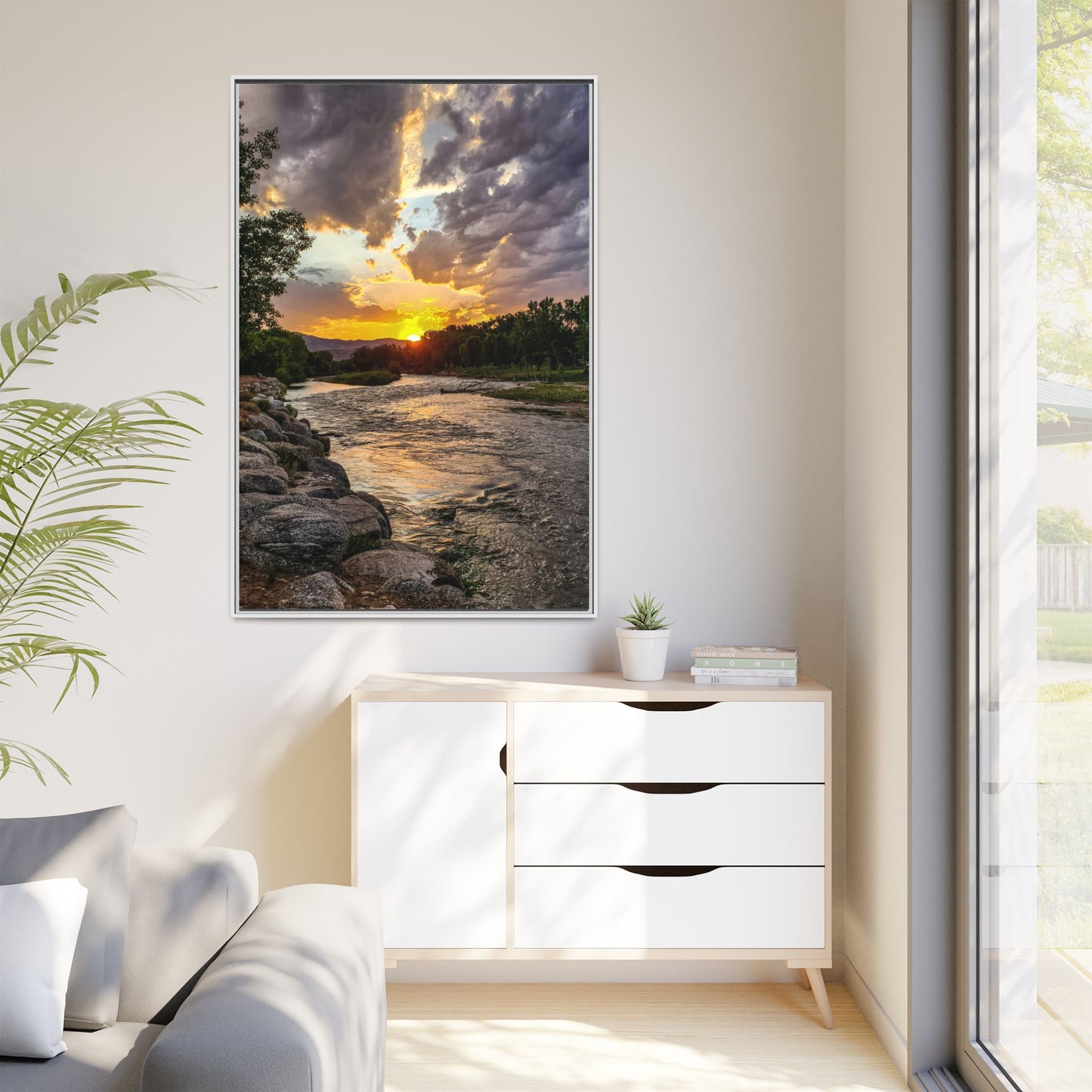Framed Canvas Print - Sunset Stroll along Arkansas River in Canon City