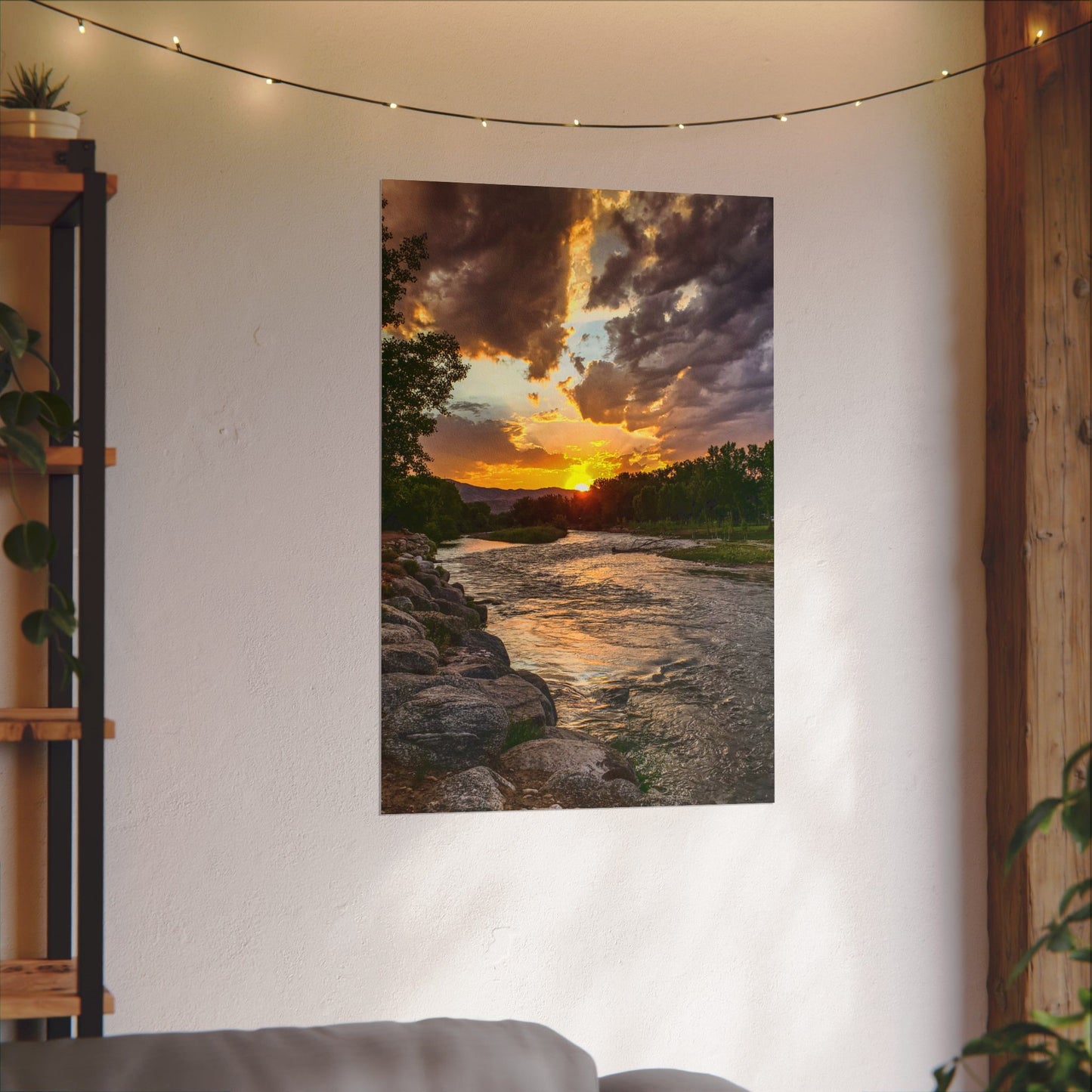 Textured Watercolor Poster - Sunset Stroll along Arkansas River in Canon City, Colorado