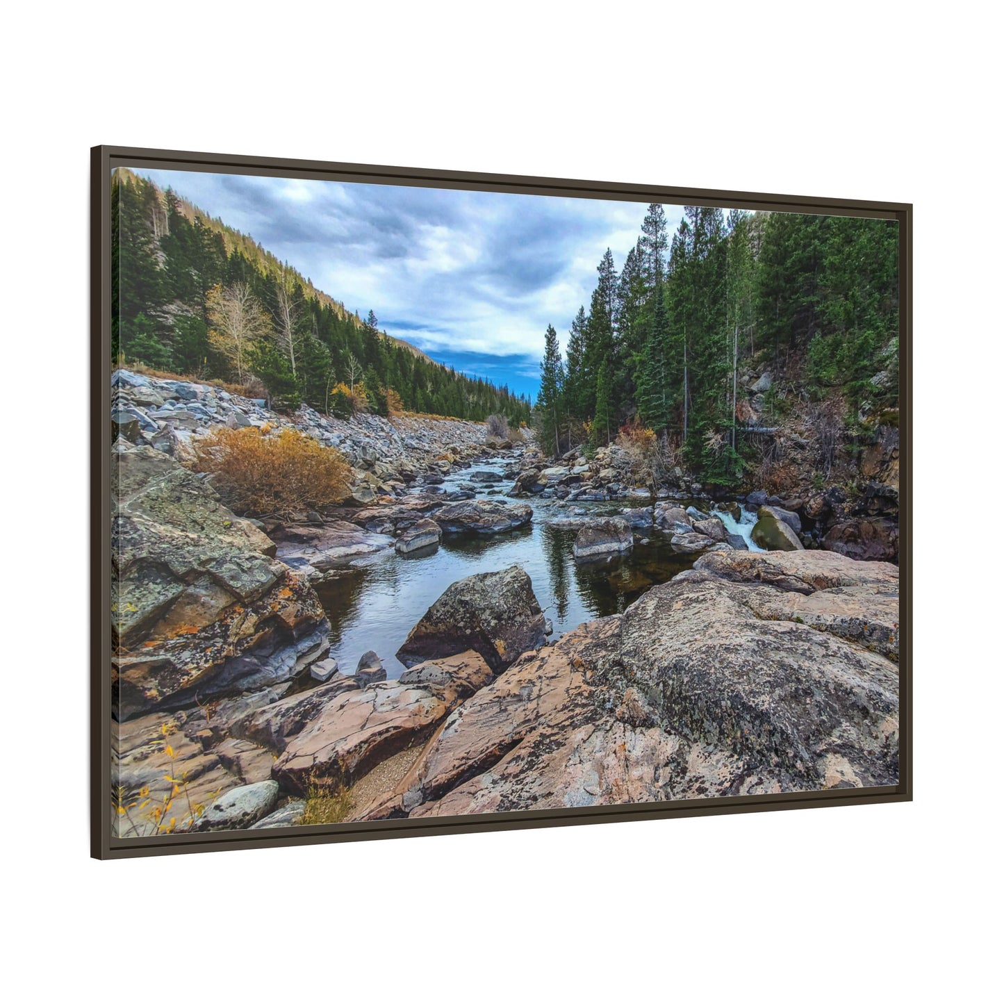 Framed Canvas Print - Serenity of Poudre River in Colorado