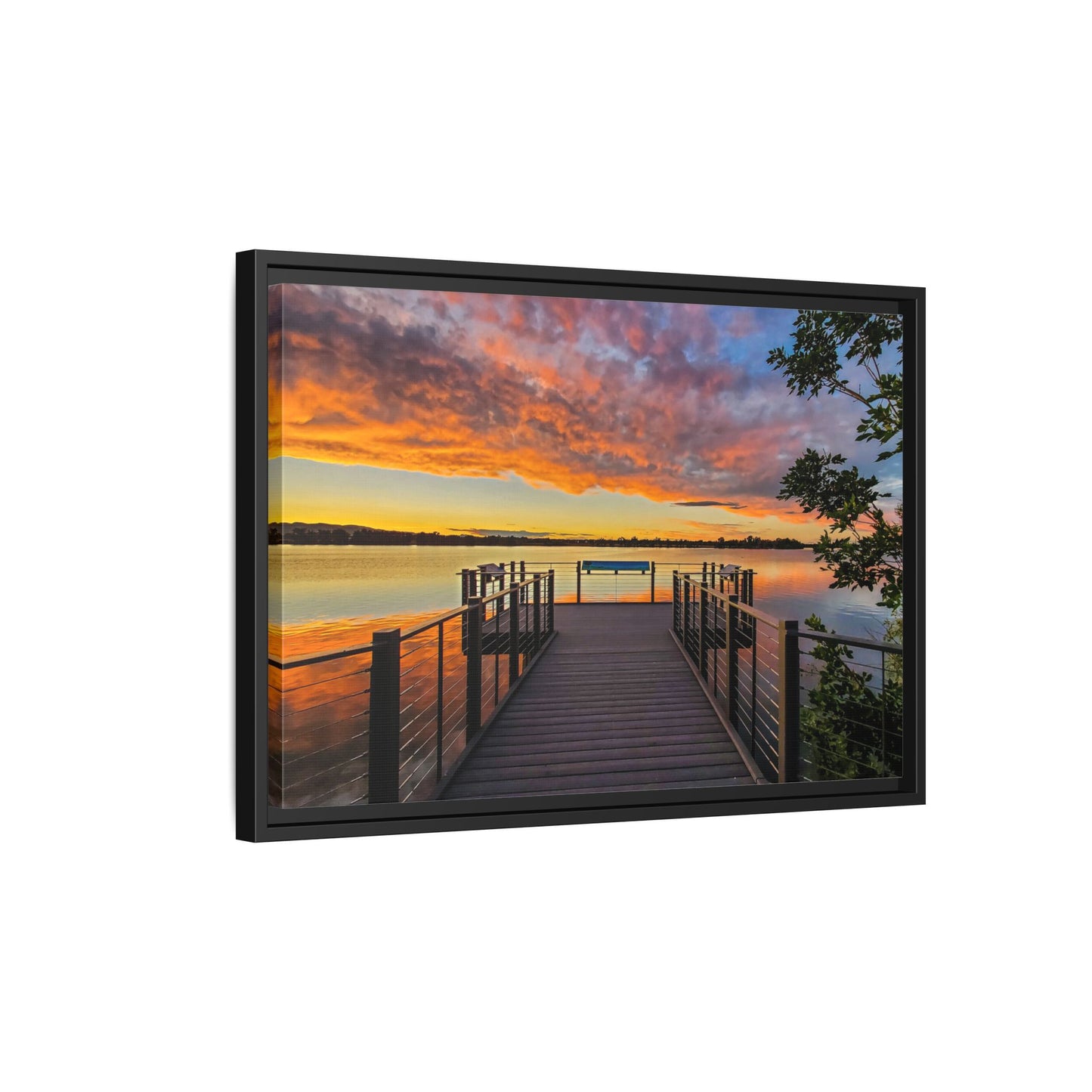 Framed Canvas Print - Sunset from the Dock at Fossil Creek Reservoir