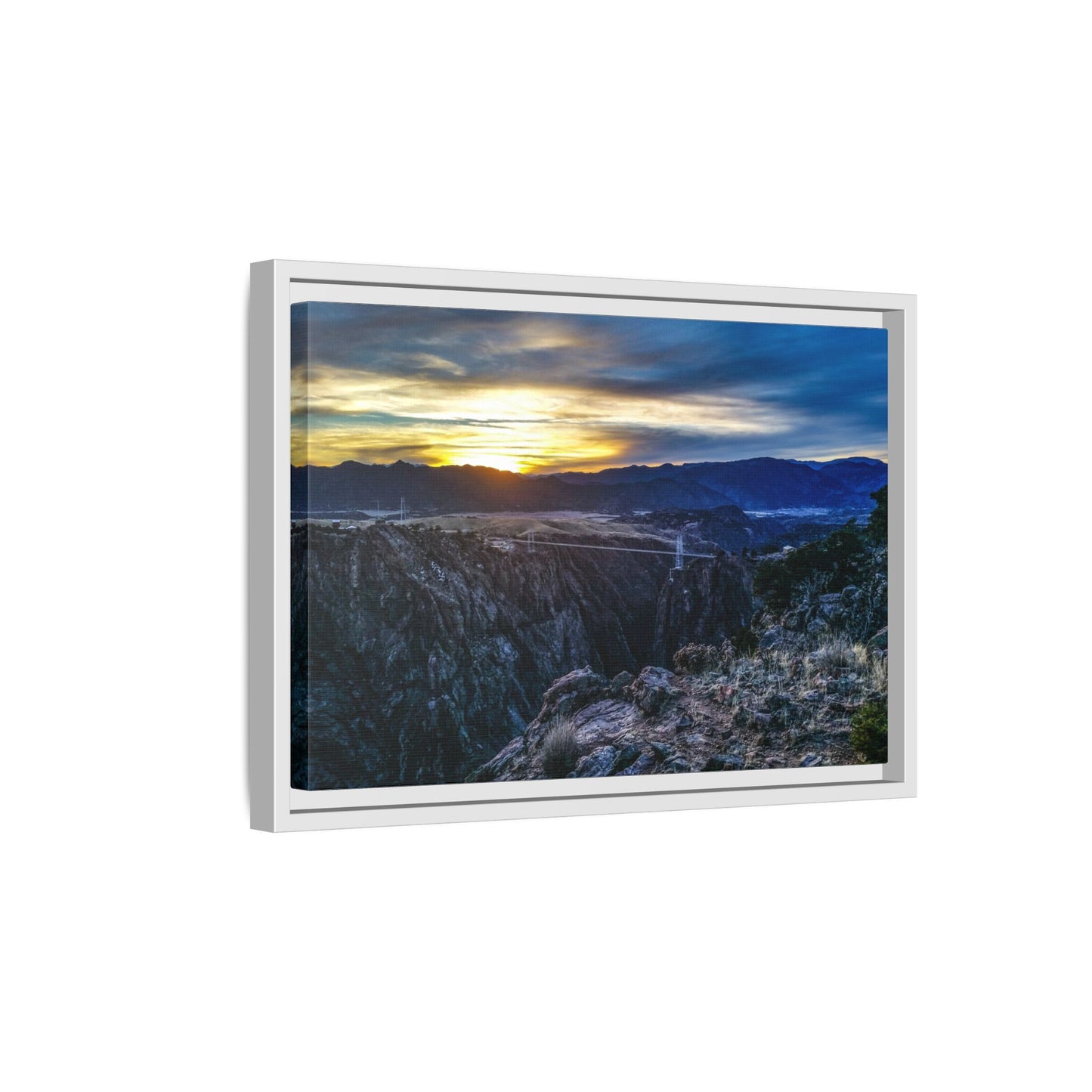 Framed Canvas Print - Peaceful sunset at the Royal Gorge Bridge