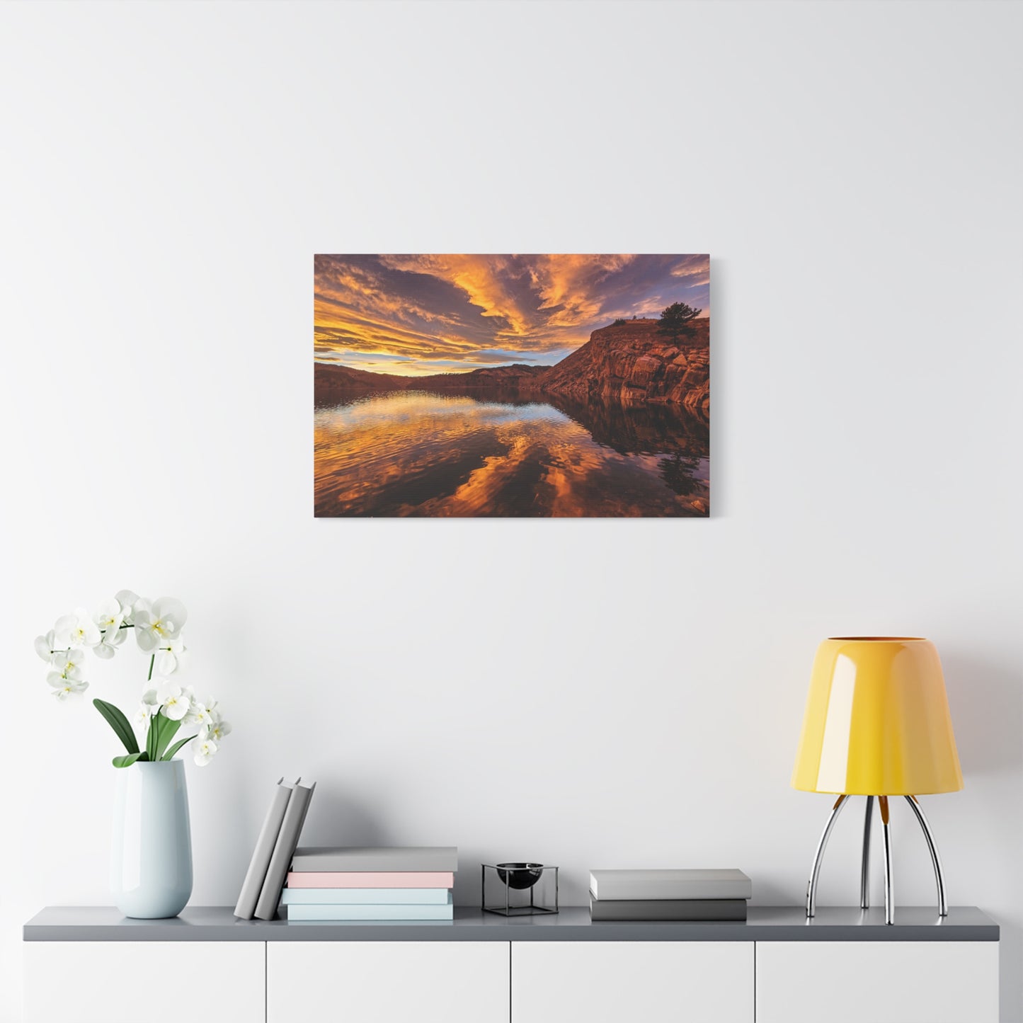 Wrapped Canvas Print - Colorful Sunset Reflection at Horsetooth Reservoir