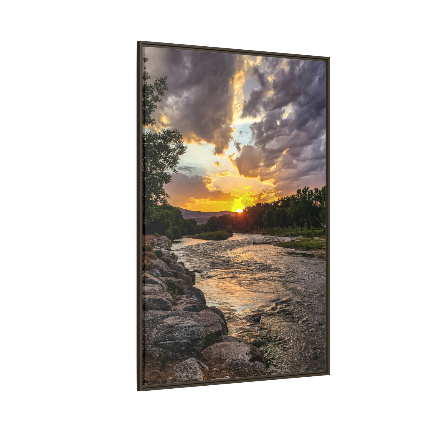 Framed Canvas Print - Sunset Stroll along Arkansas River in Canon City