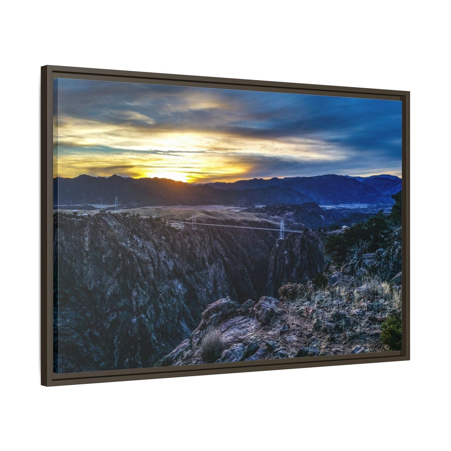 Framed Canvas Print - Peaceful sunset at the Royal Gorge Bridge