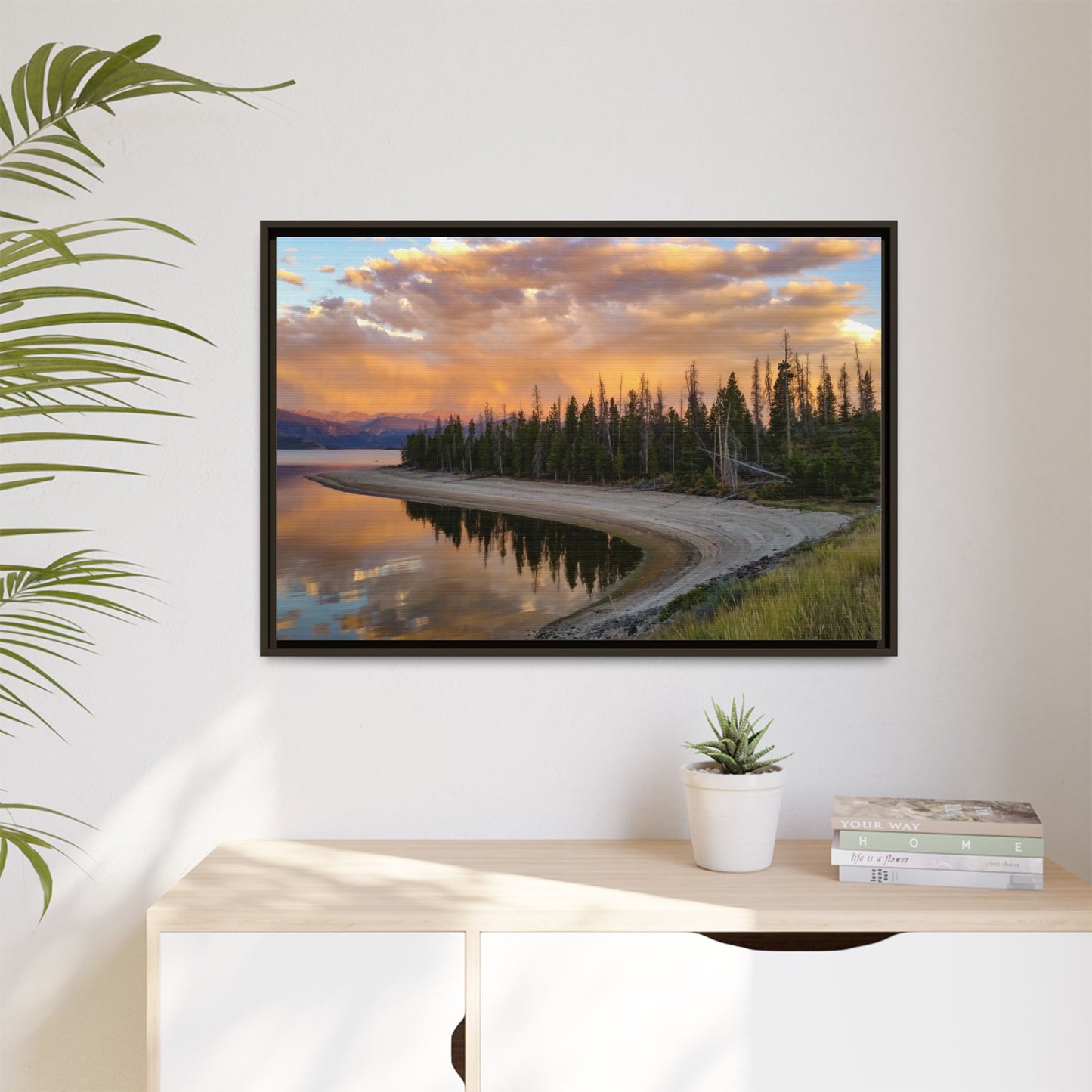 Framed Canvas Print - Sunset Reflection at Lake Granby