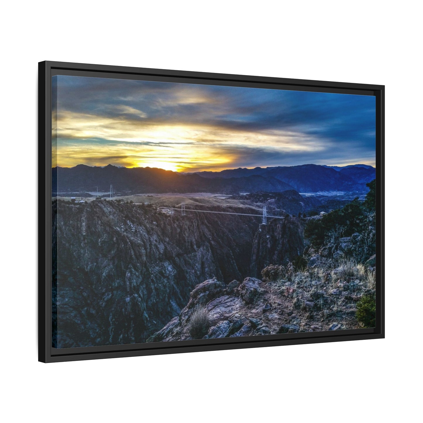 Framed Canvas Print - Peaceful sunset at the Royal Gorge Bridge