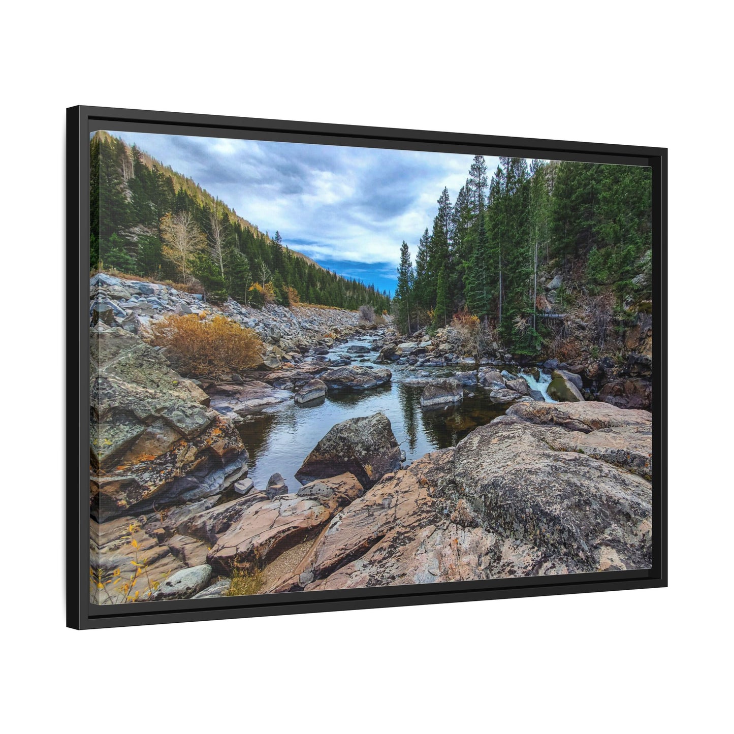 Framed Canvas Print - Serenity of Poudre River in Colorado