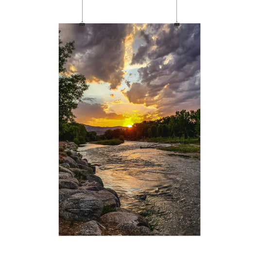 Textured Watercolor Poster - Sunset Stroll along Arkansas River in Canon City, Colorado