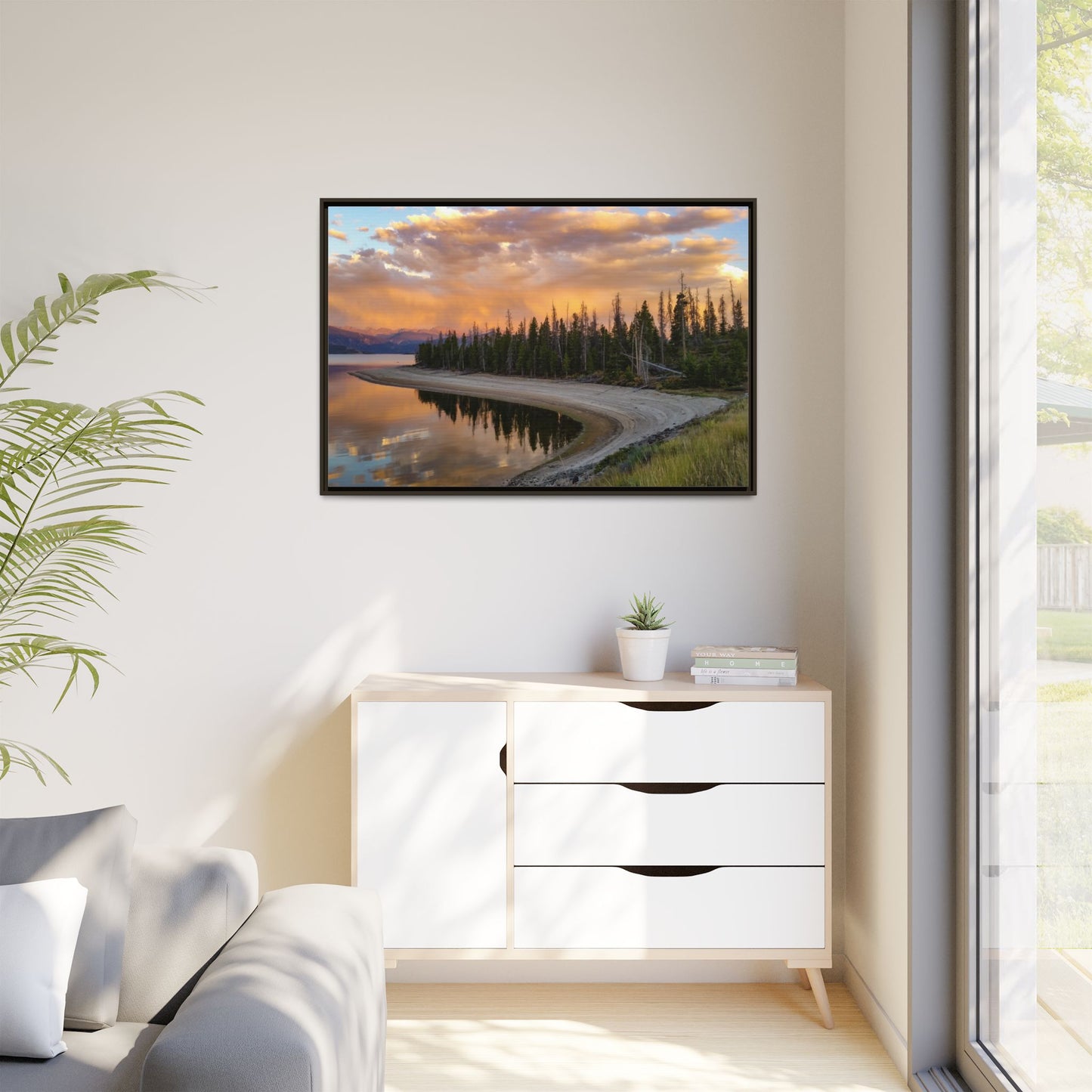 Framed Canvas Print - Sunset Reflection at Lake Granby