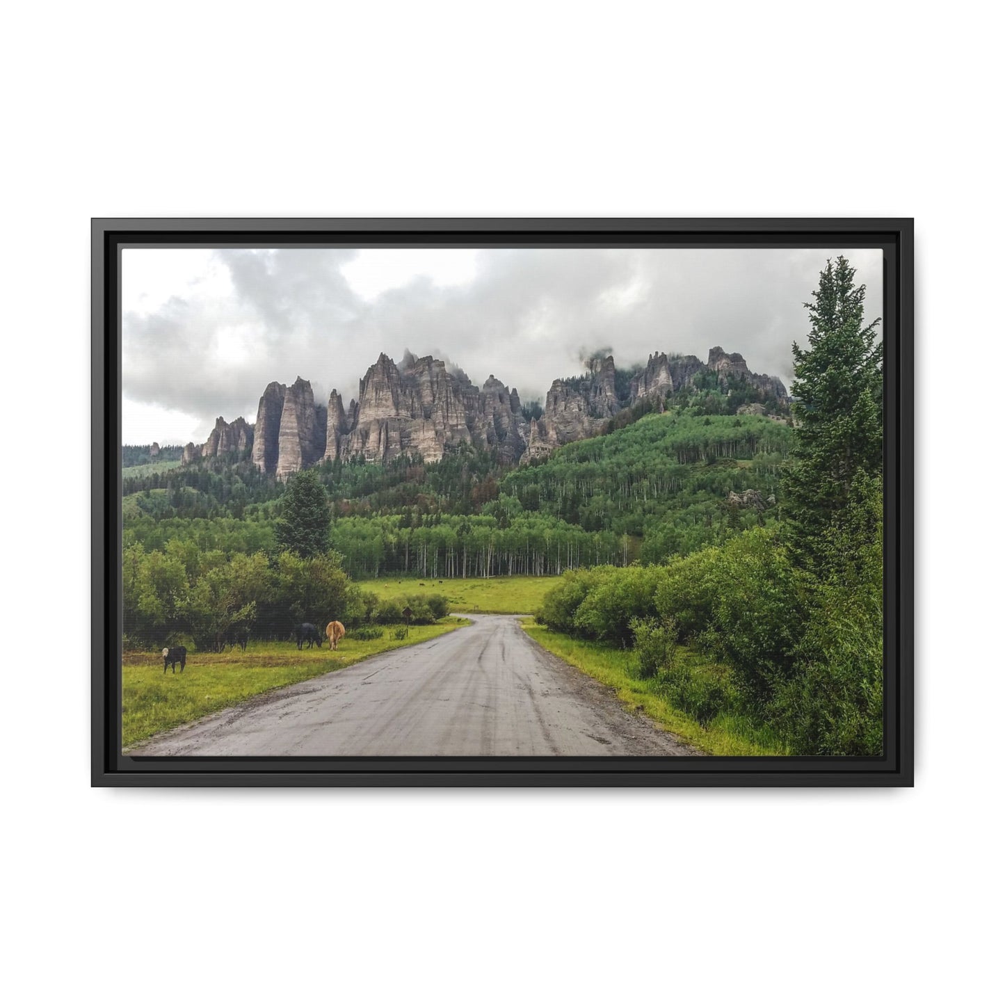 Framed Canvas Print - Majestic Rock Formations of Cimarron, Colorado