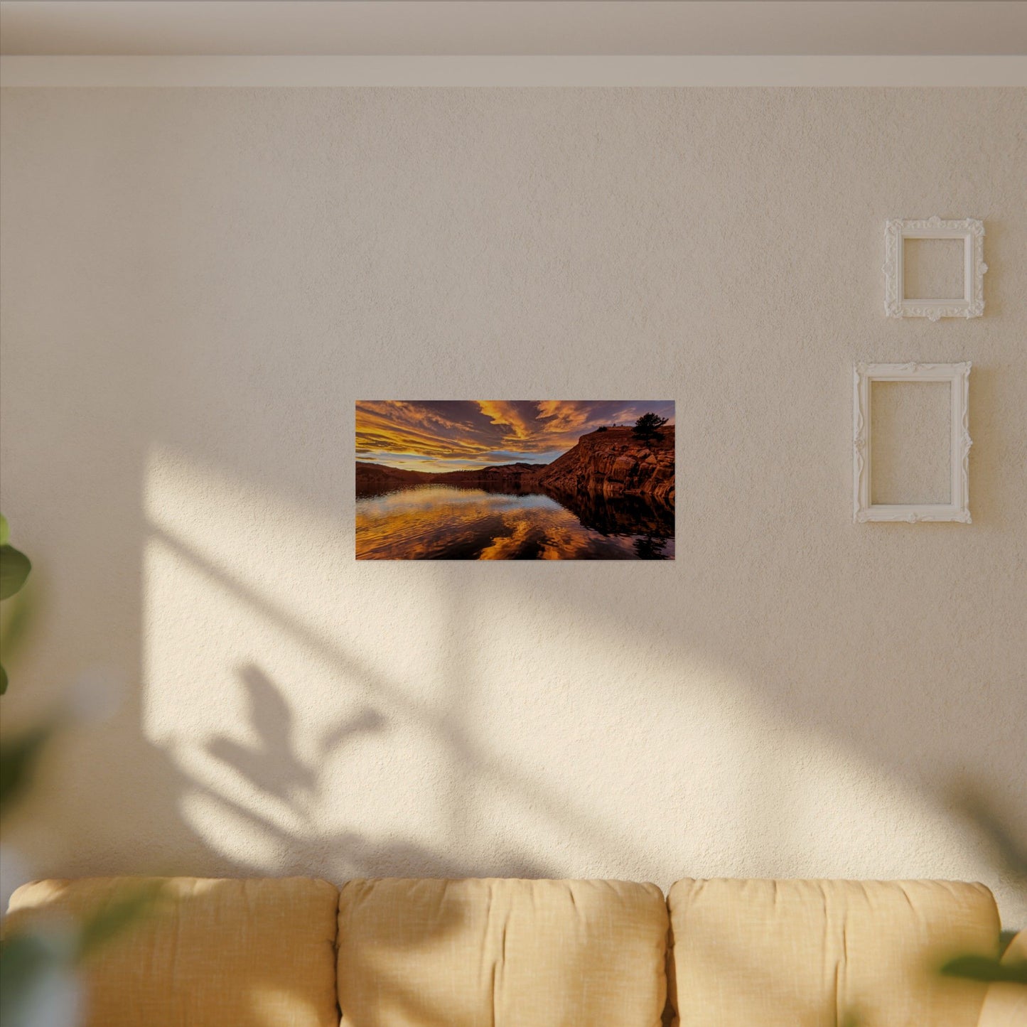 Textured Watercolor Poster - Colorful Sunset Reflection at Horsetooth Reservoir