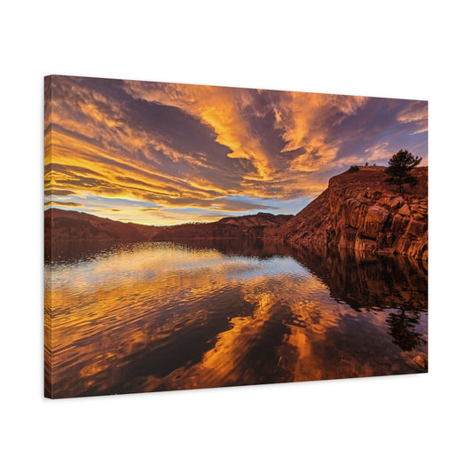 Wrapped Canvas Print - Colorful Sunset Reflection at Horsetooth Reservoir