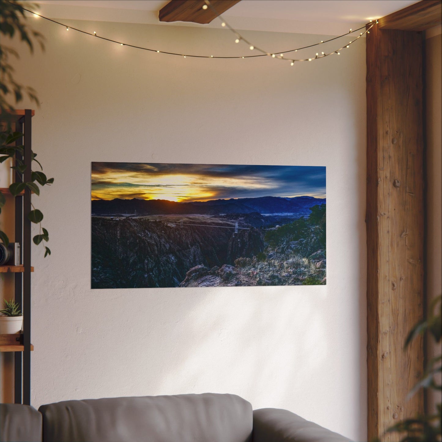 Textured Watercolor Poster - Peaceful Sunset at the Royal Gorge Bridge