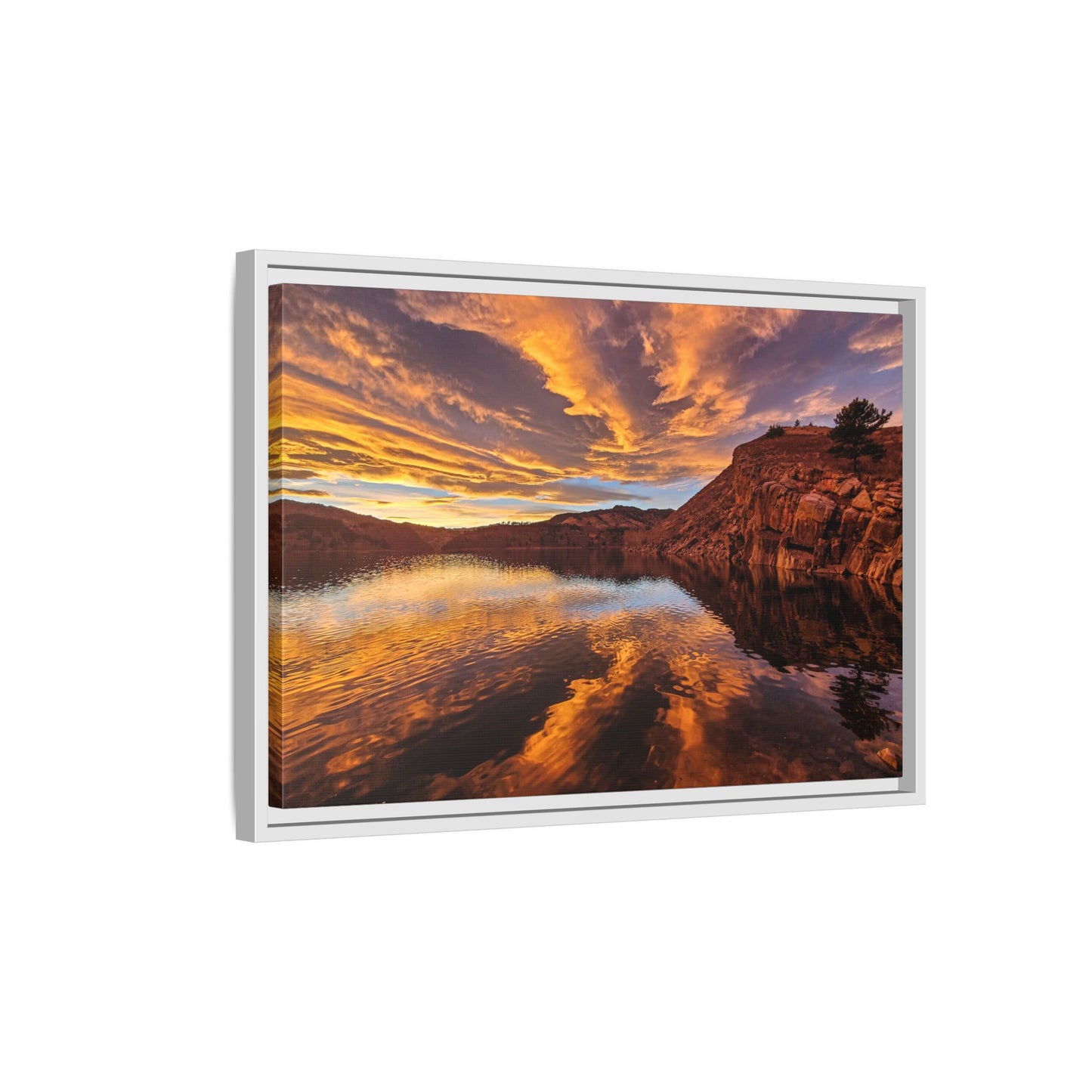 Framed Canvas Print - Colorful Sunset Reflection at Horsetooth Reservoir