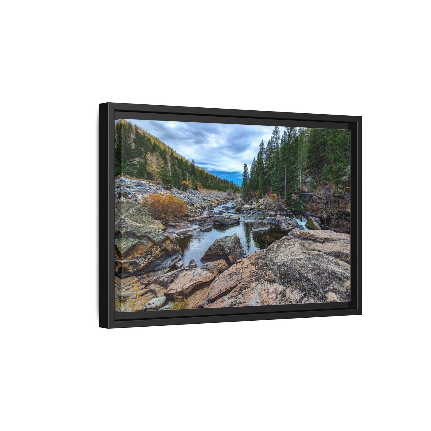 Framed Canvas Print - Serenity of Poudre River in Colorado