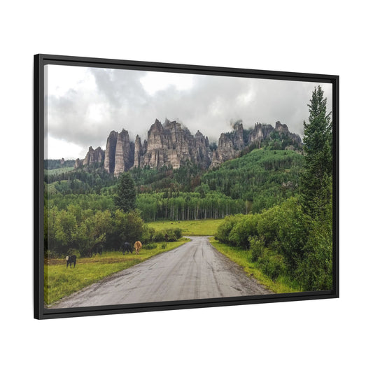 Framed Canvas Print - Majestic Rock Formations of Cimarron, Colorado