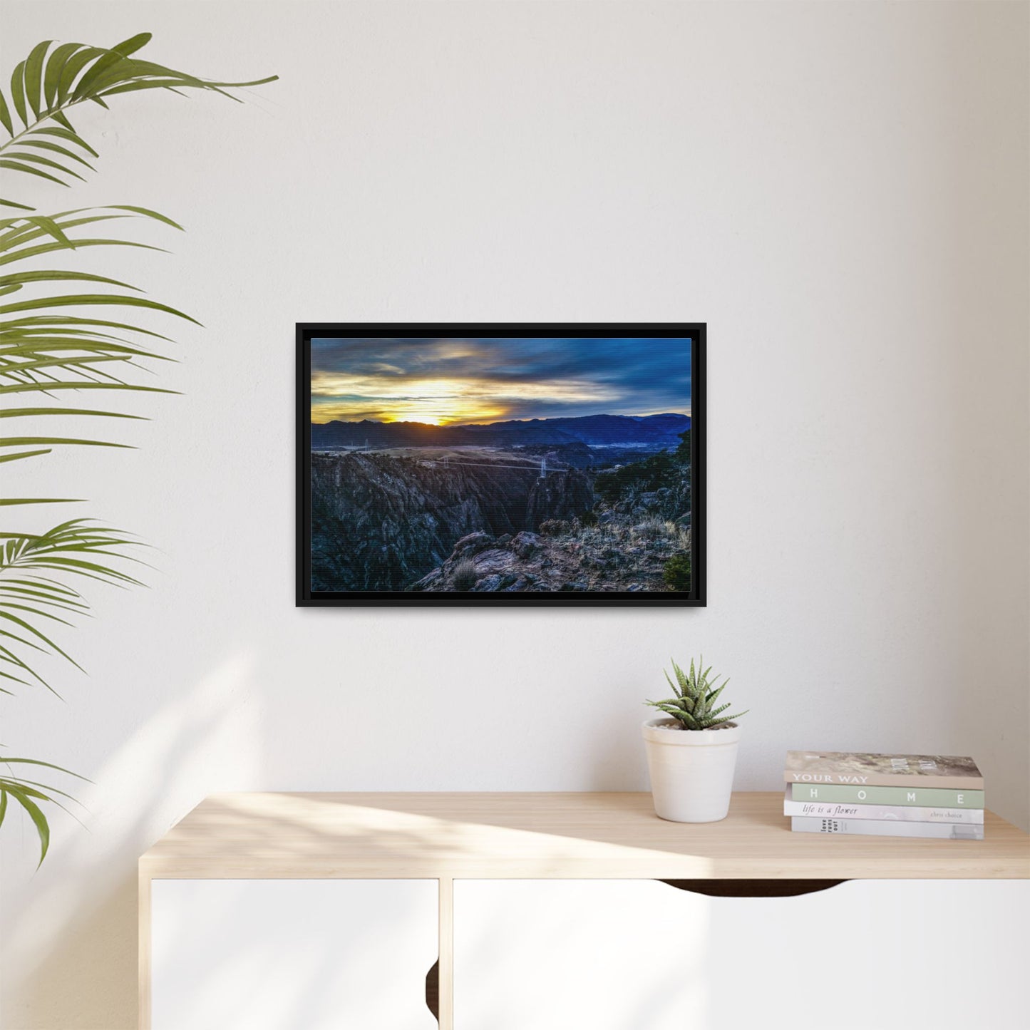 Framed Canvas Print - Peaceful sunset at the Royal Gorge Bridge