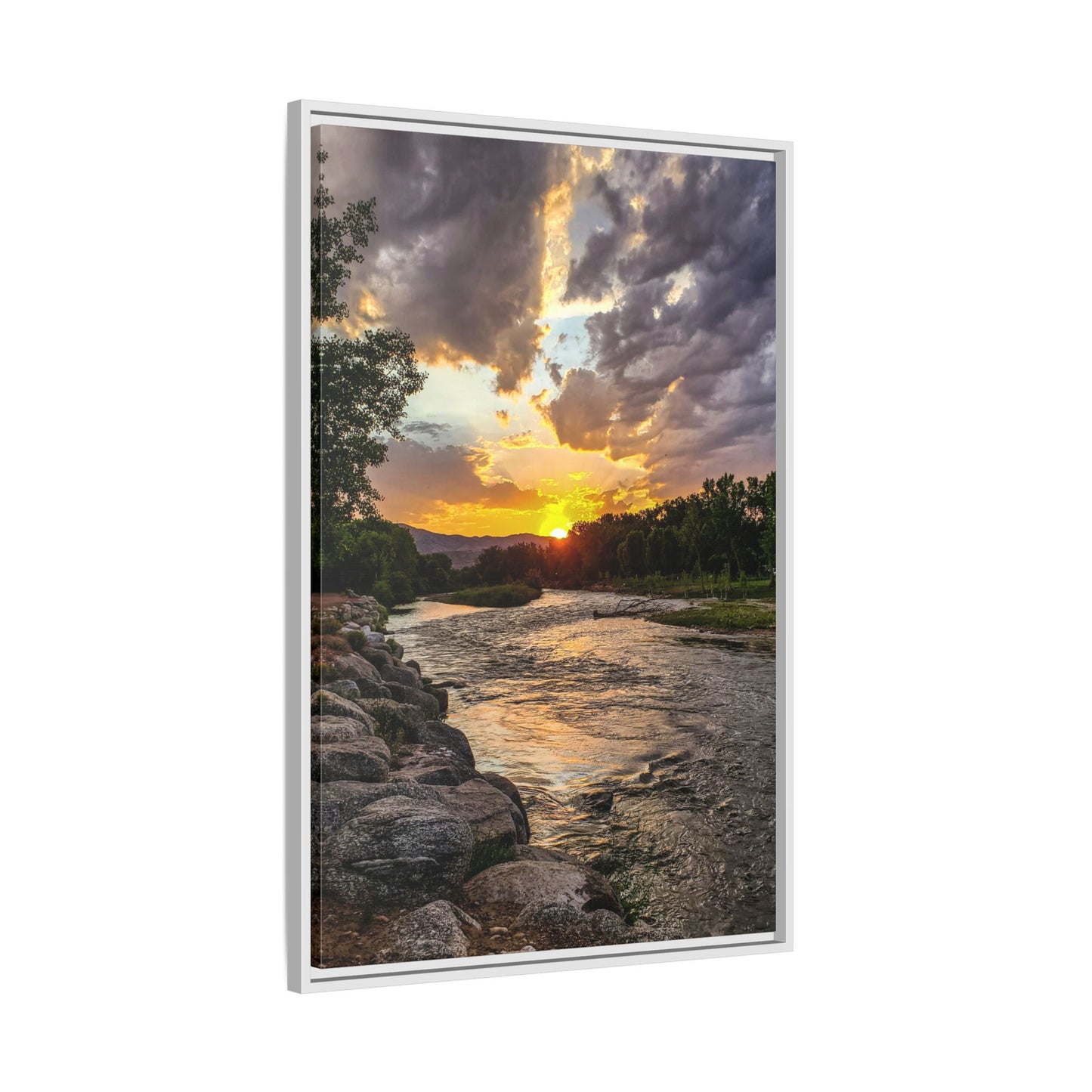 Framed Canvas Print - Sunset Stroll along Arkansas River in Canon City
