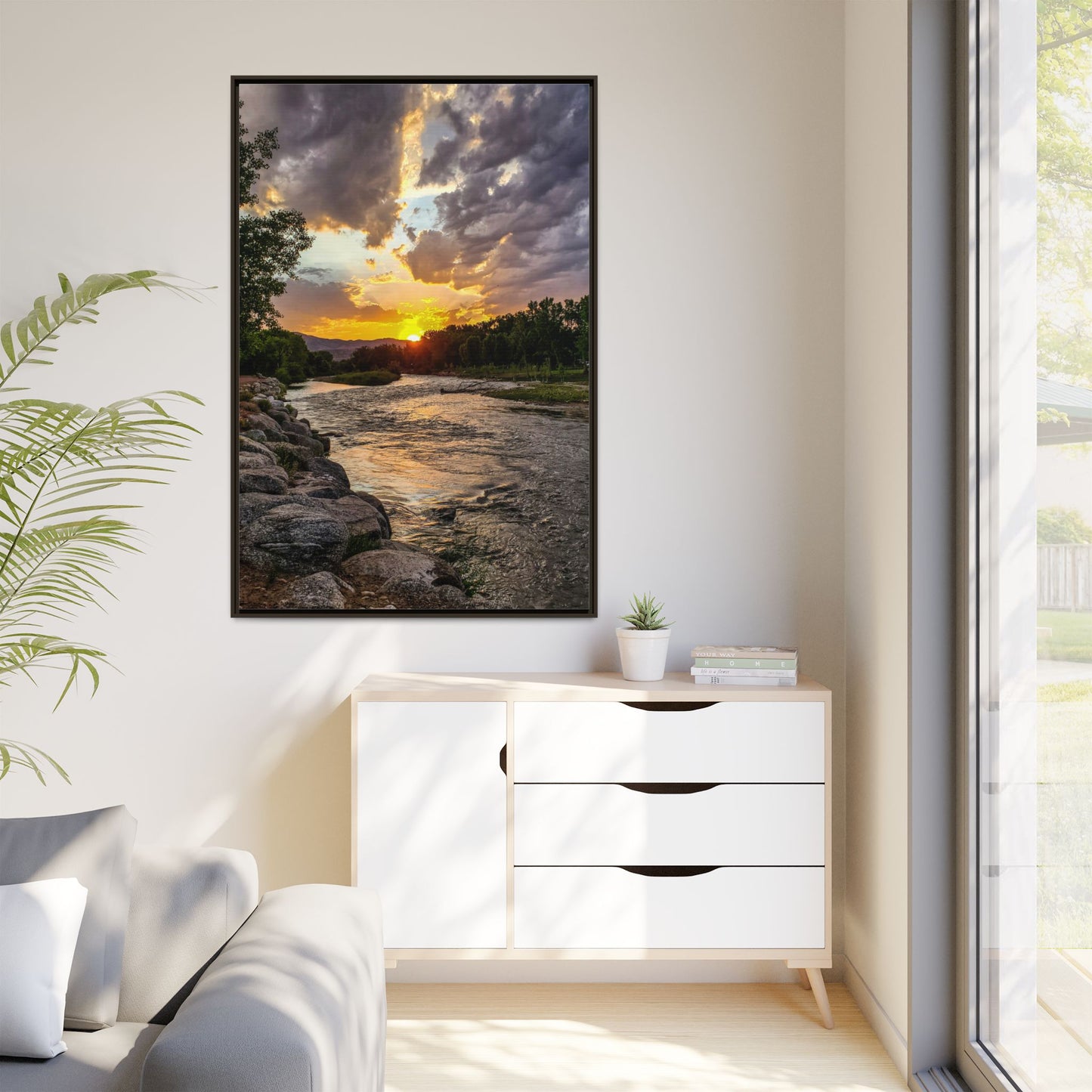Framed Canvas Print - Sunset Stroll along Arkansas River in Canon City