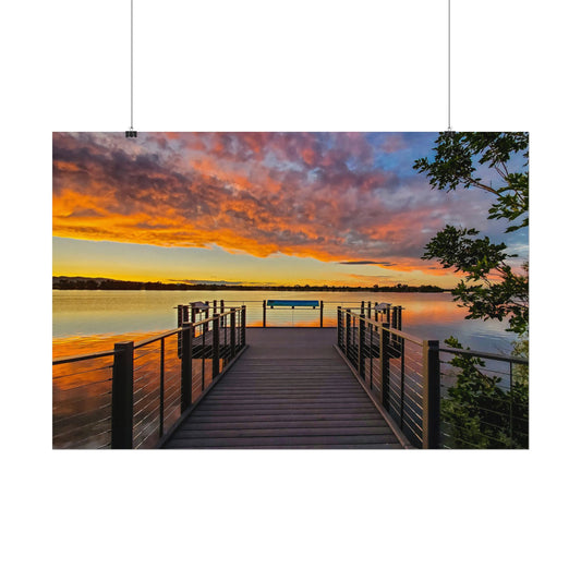 Textured Watercolor Poster - Sunset from the Dock at Fossil Creek Reservoir