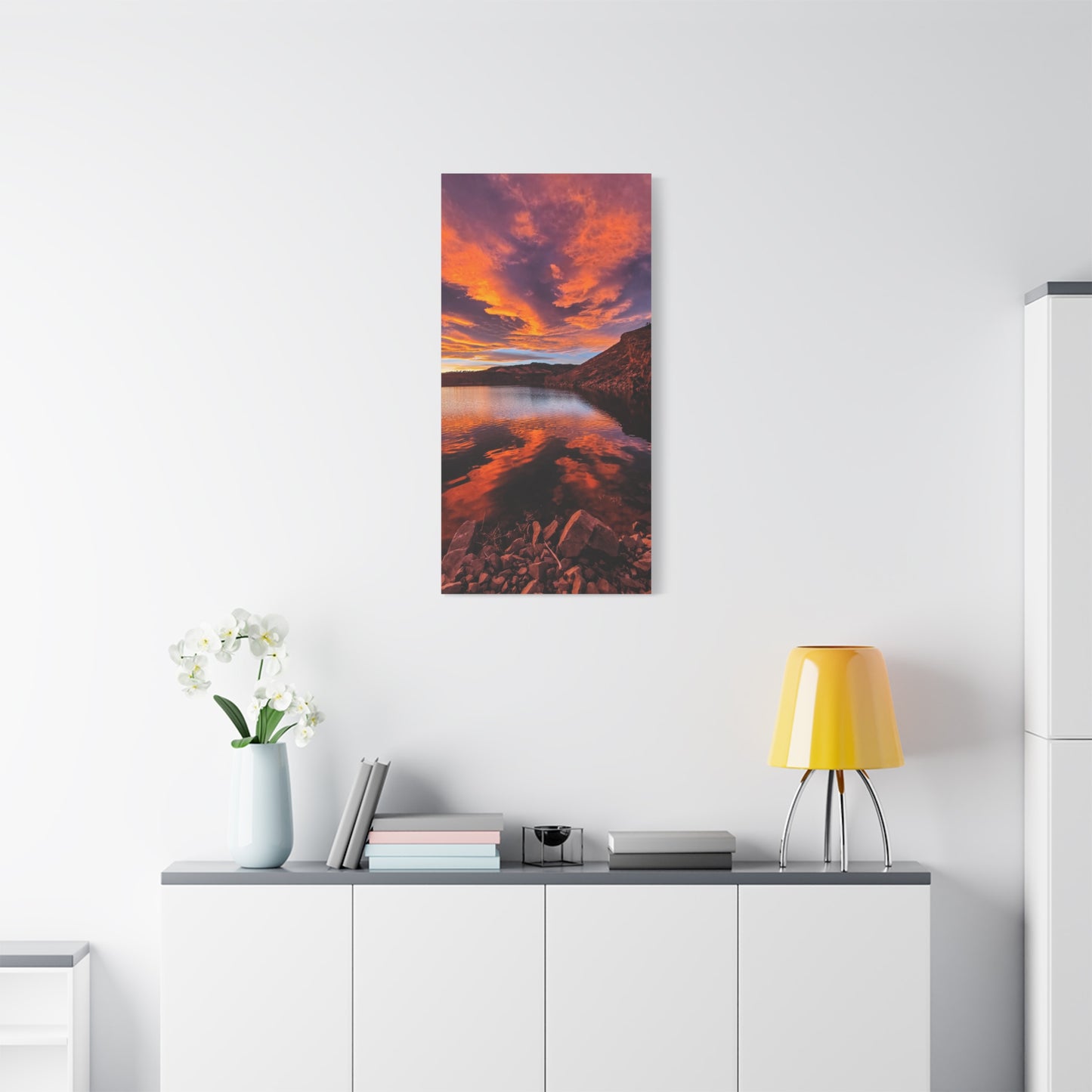 Wrapped Canvas Print - Colorful Sunset Reflection at Horsetooth Reservoir - Tall