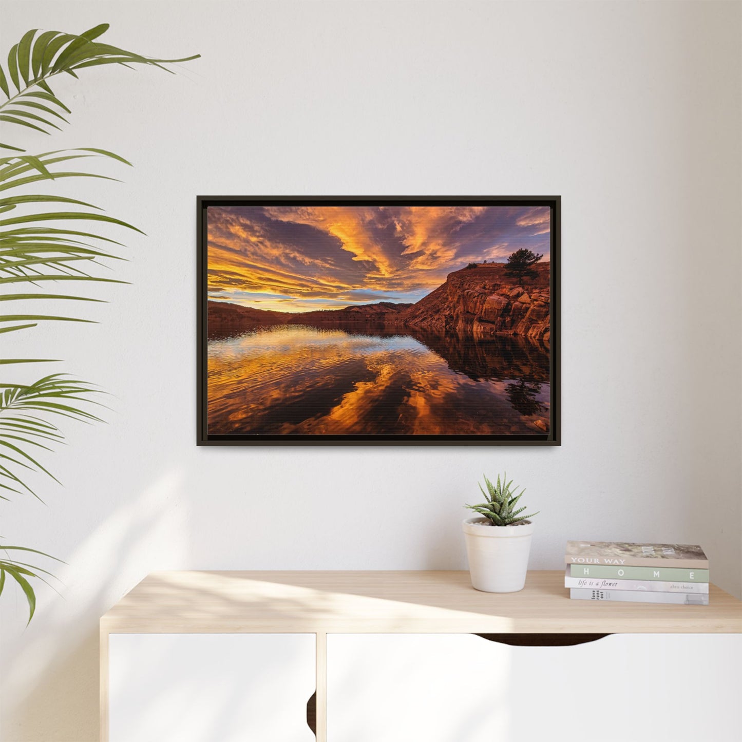 Framed Canvas Print - Colorful Sunset Reflection at Horsetooth Reservoir