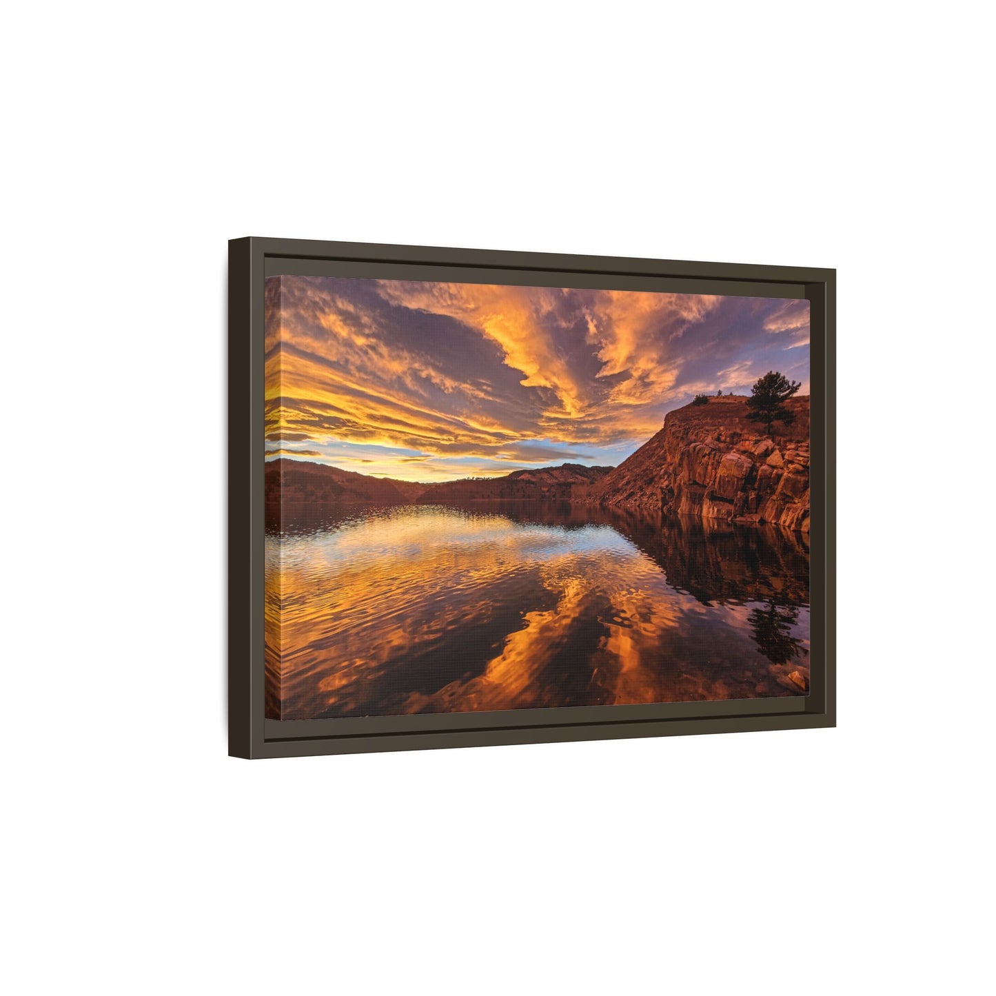 Framed Canvas Print - Colorful Sunset Reflection at Horsetooth Reservoir