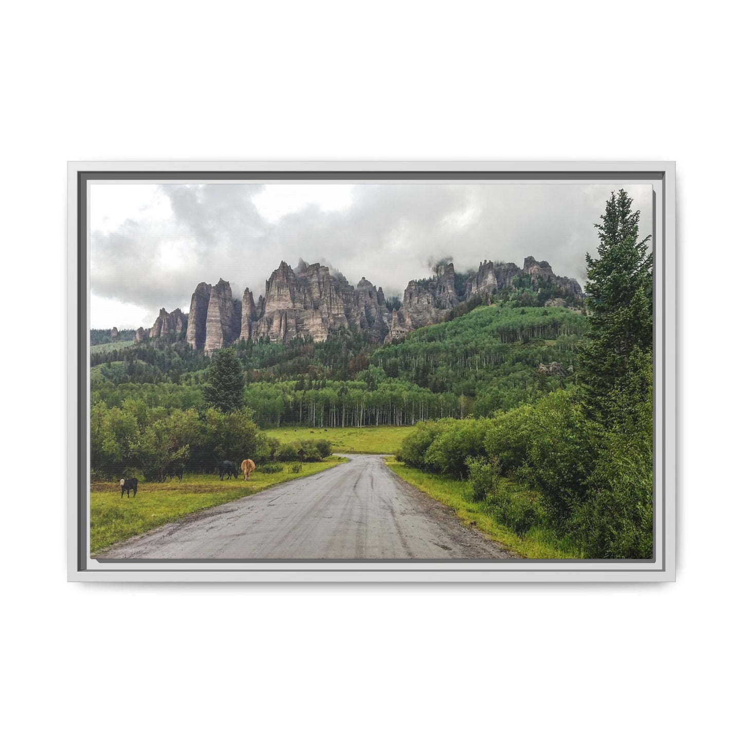 Framed Canvas Print - Majestic Rock Formations of Cimarron, Colorado